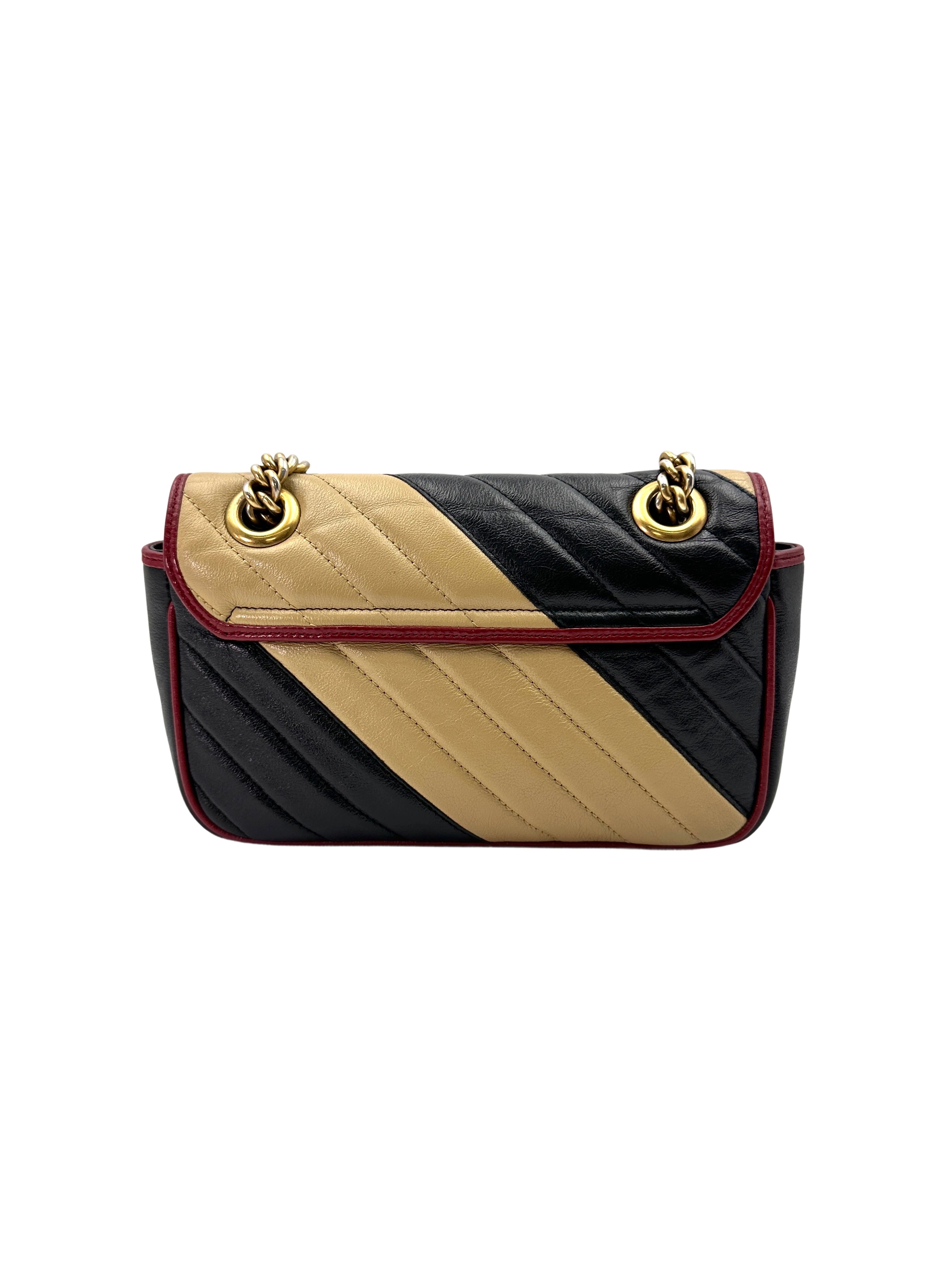 Gucci GG Marmont Beige/Black Quilted Leather Chain Shoulder Bag GG884