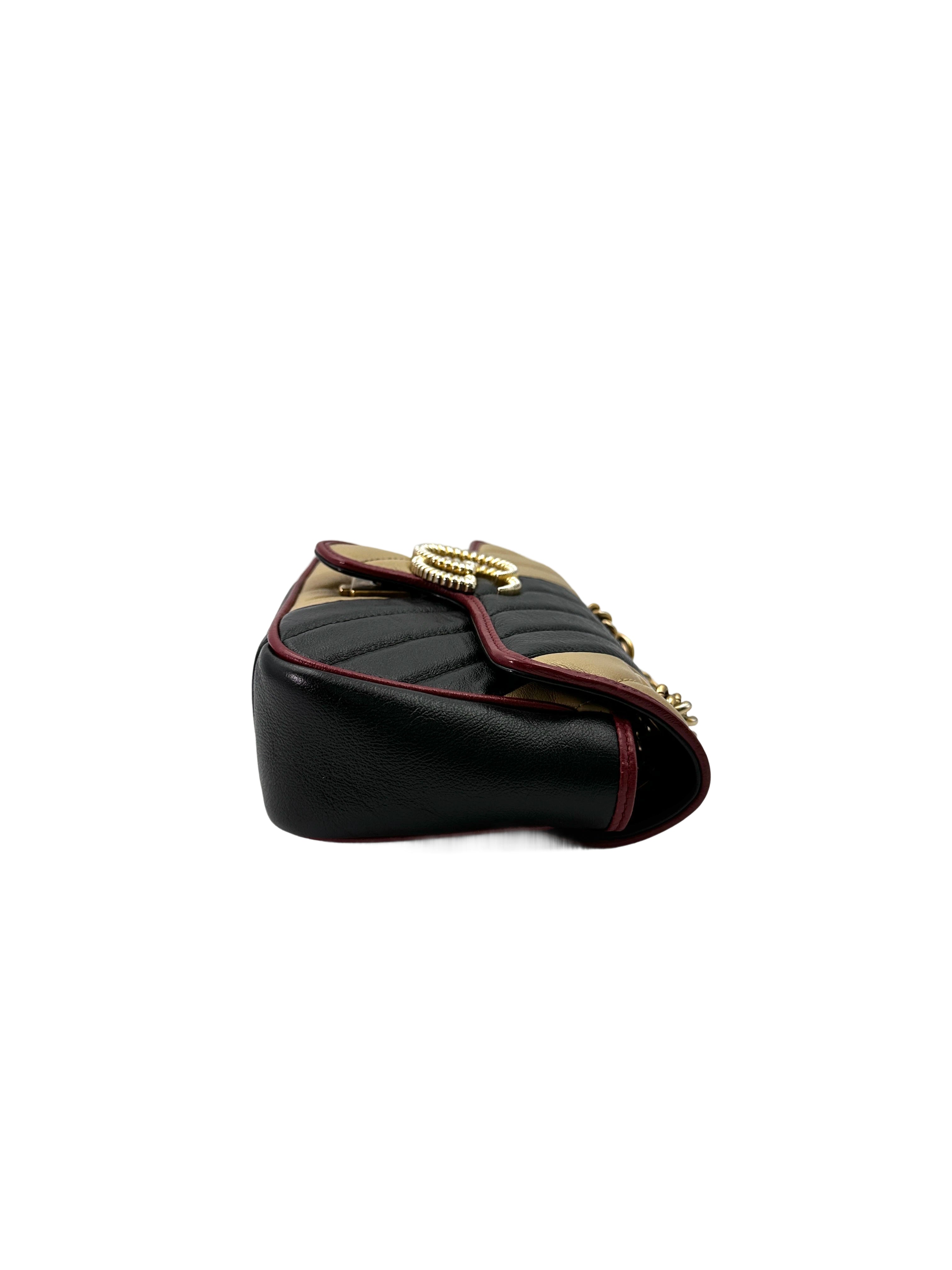 Gucci GG Marmont Beige/Black Quilted Leather Chain Shoulder Bag GG884