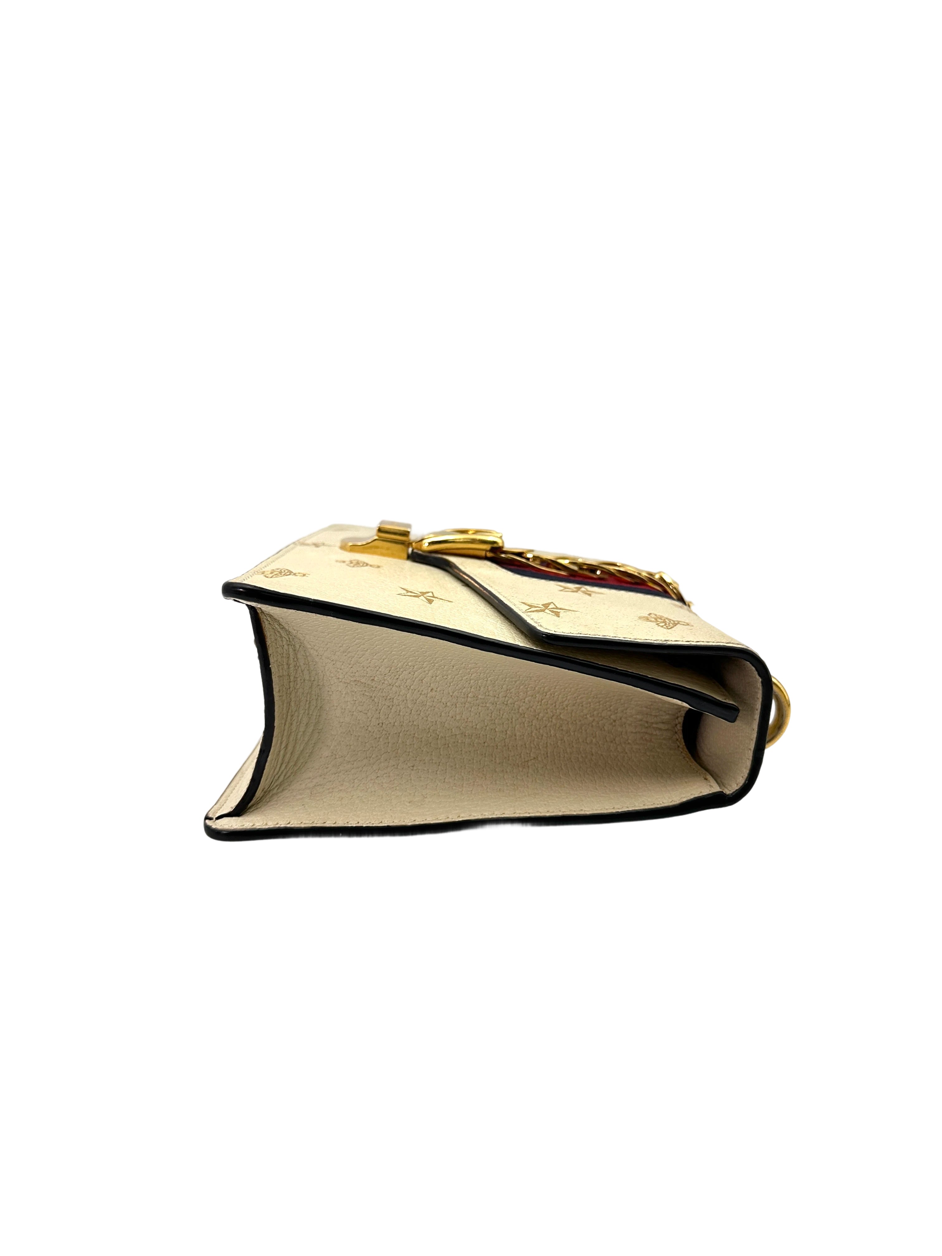 Gucci Sylvie Bee Star White Leather Shoulder Bag GG882