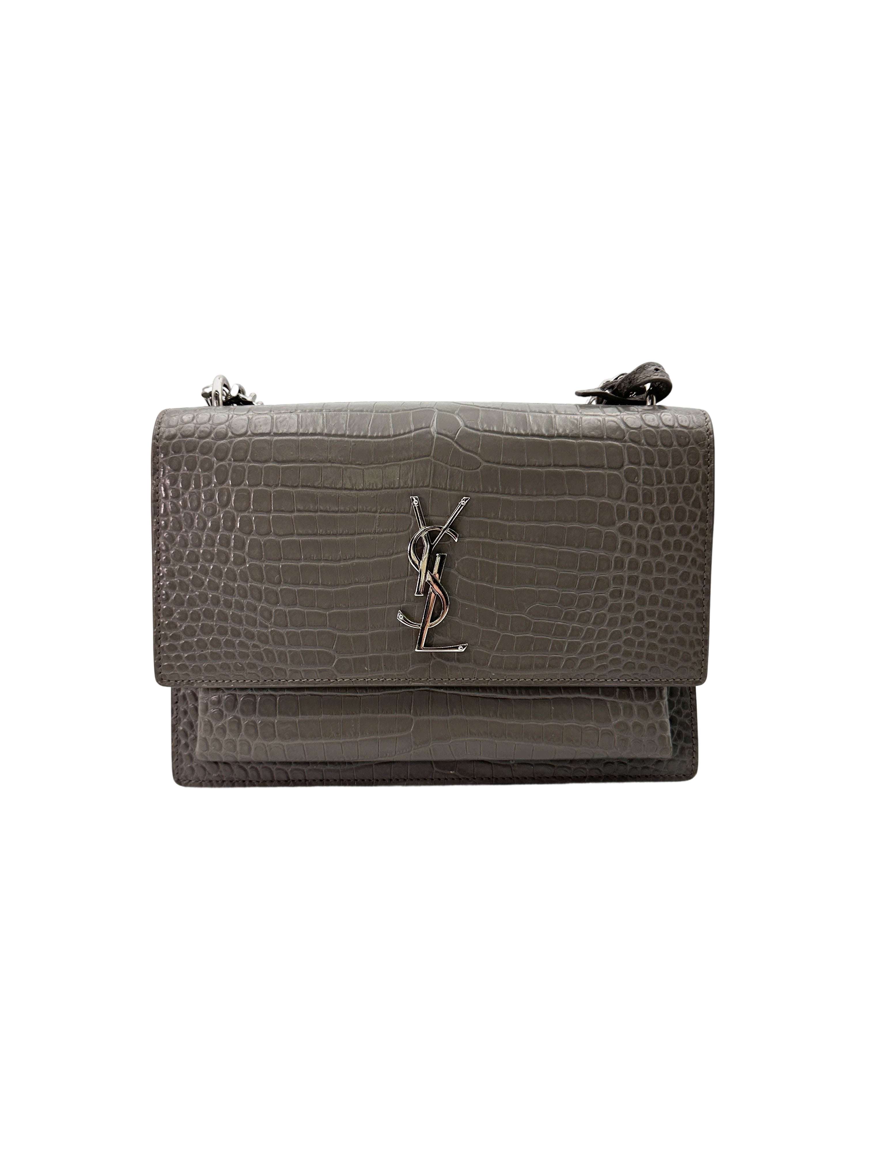 Saint Laurent Sunset Grey Croc-Embossed Leather Medium Size Shoulder Bag SL194