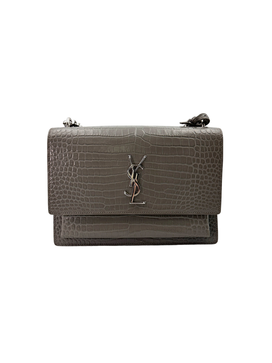 Saint Laurent Sunset Grey Croc-Embossed Leather Medium Size Shoulder Bag SL194