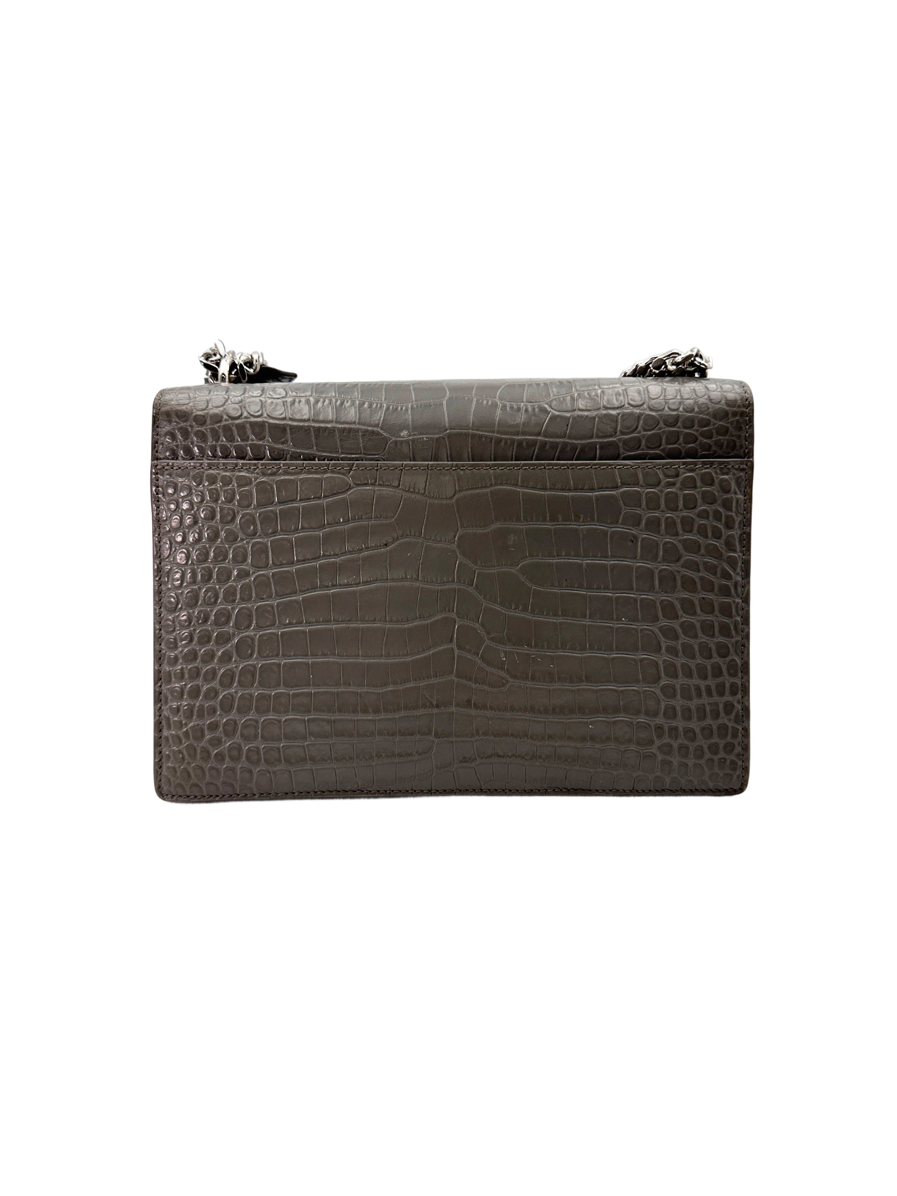 Saint Laurent Sunset Grey Croc-Embossed Leather Medium Size Shoulder Bag SL194