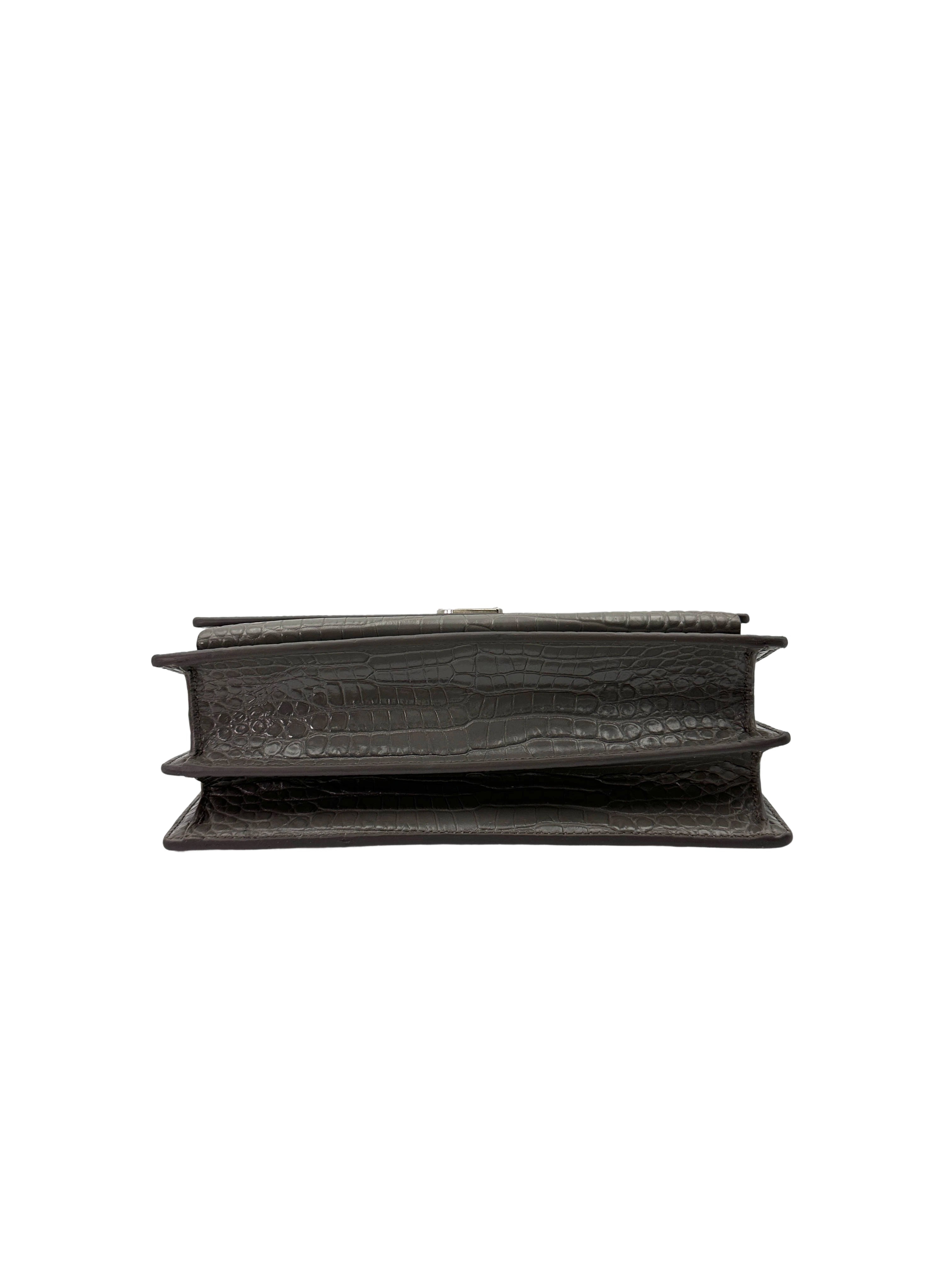 Saint Laurent Sunset Grey Croc-Embossed Leather Medium Size Shoulder Bag SL194