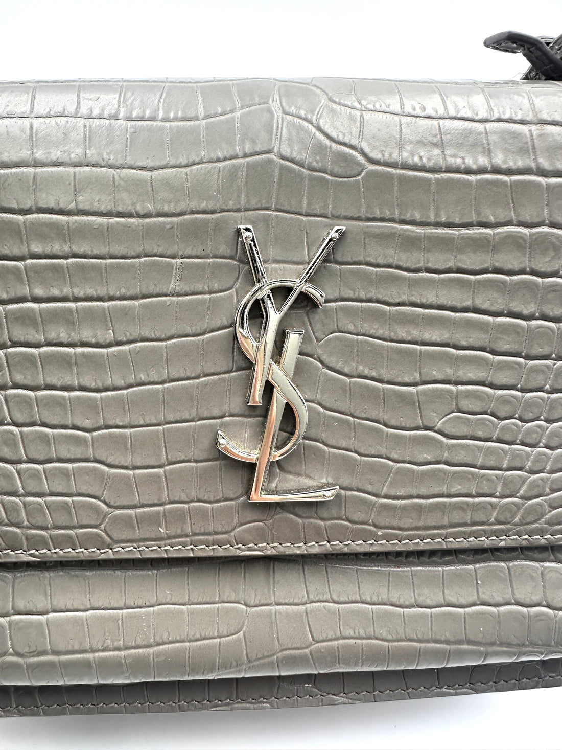 Saint Laurent Sunset Grey Croc-Embossed Leather Medium Size Shoulder Bag SL194