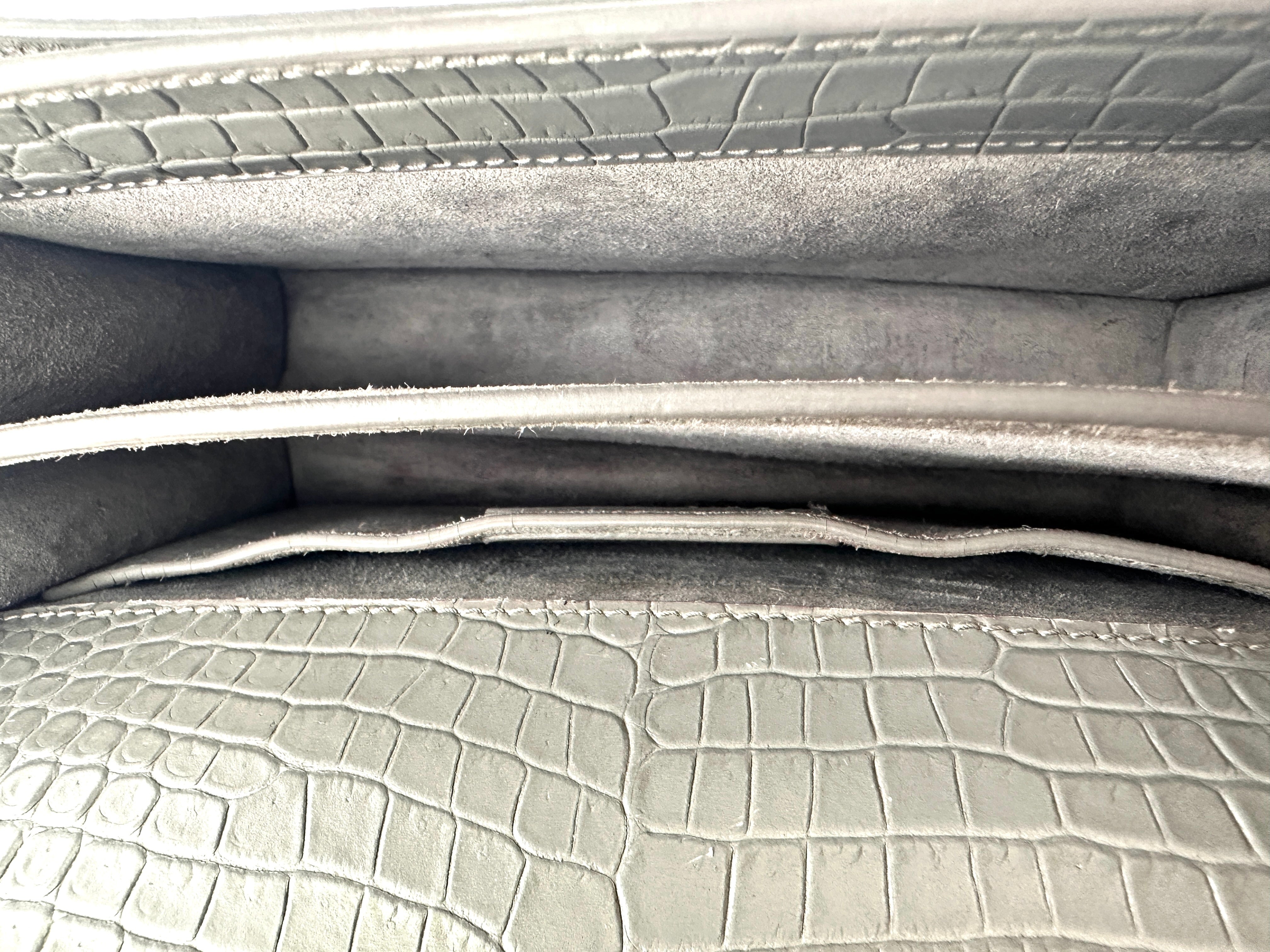 Saint Laurent Sunset Grey Croc-Embossed Leather Medium Size Shoulder Bag SL194