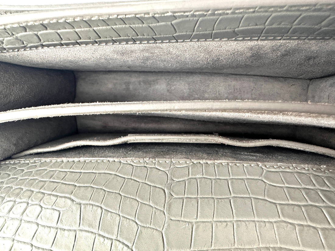 Saint Laurent Sunset Grey Croc-Embossed Leather Medium Size Shoulder Bag SL194