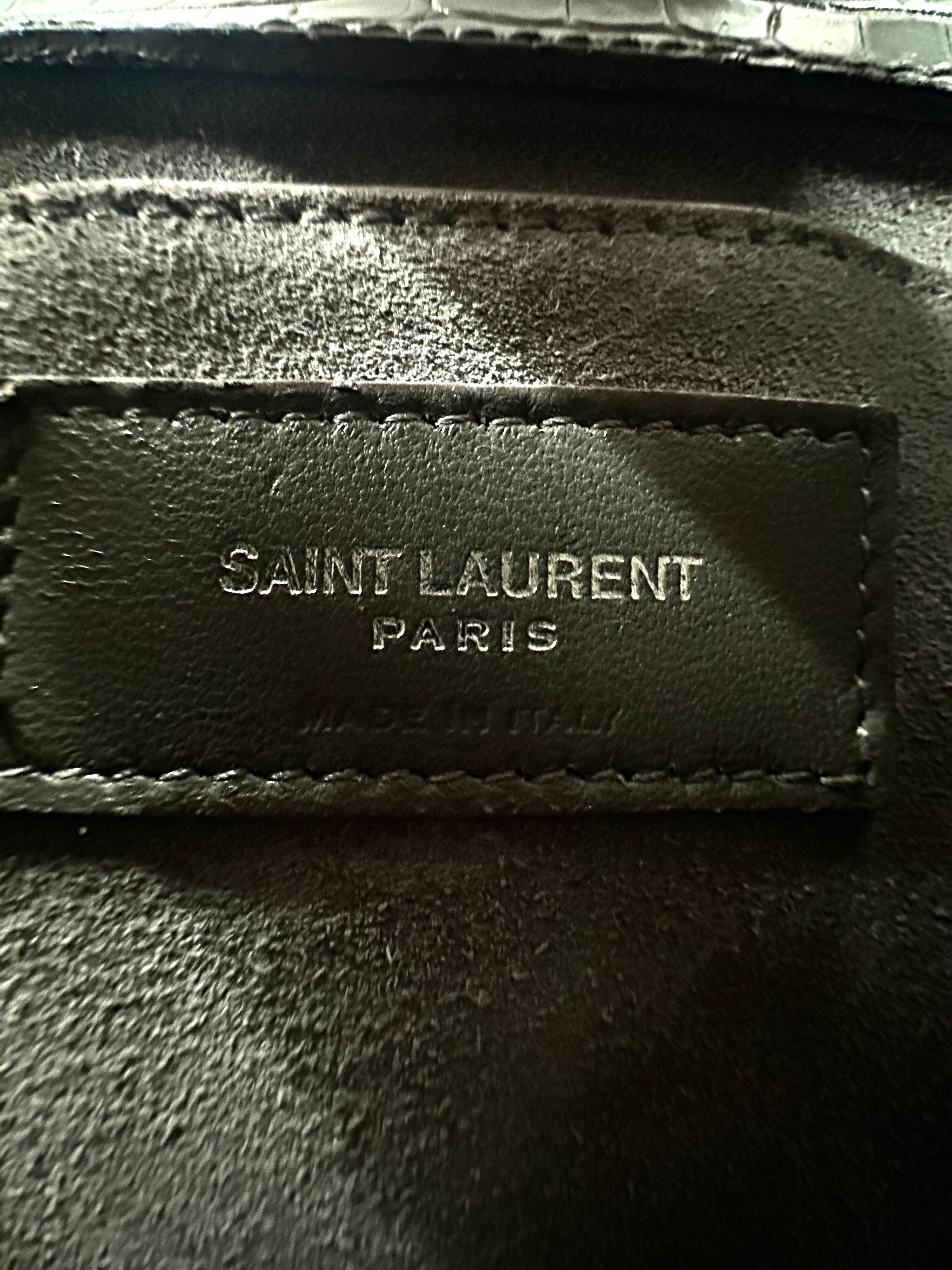 Saint Laurent Sunset Grey Croc-Embossed Leather Medium Size Shoulder Bag SL194