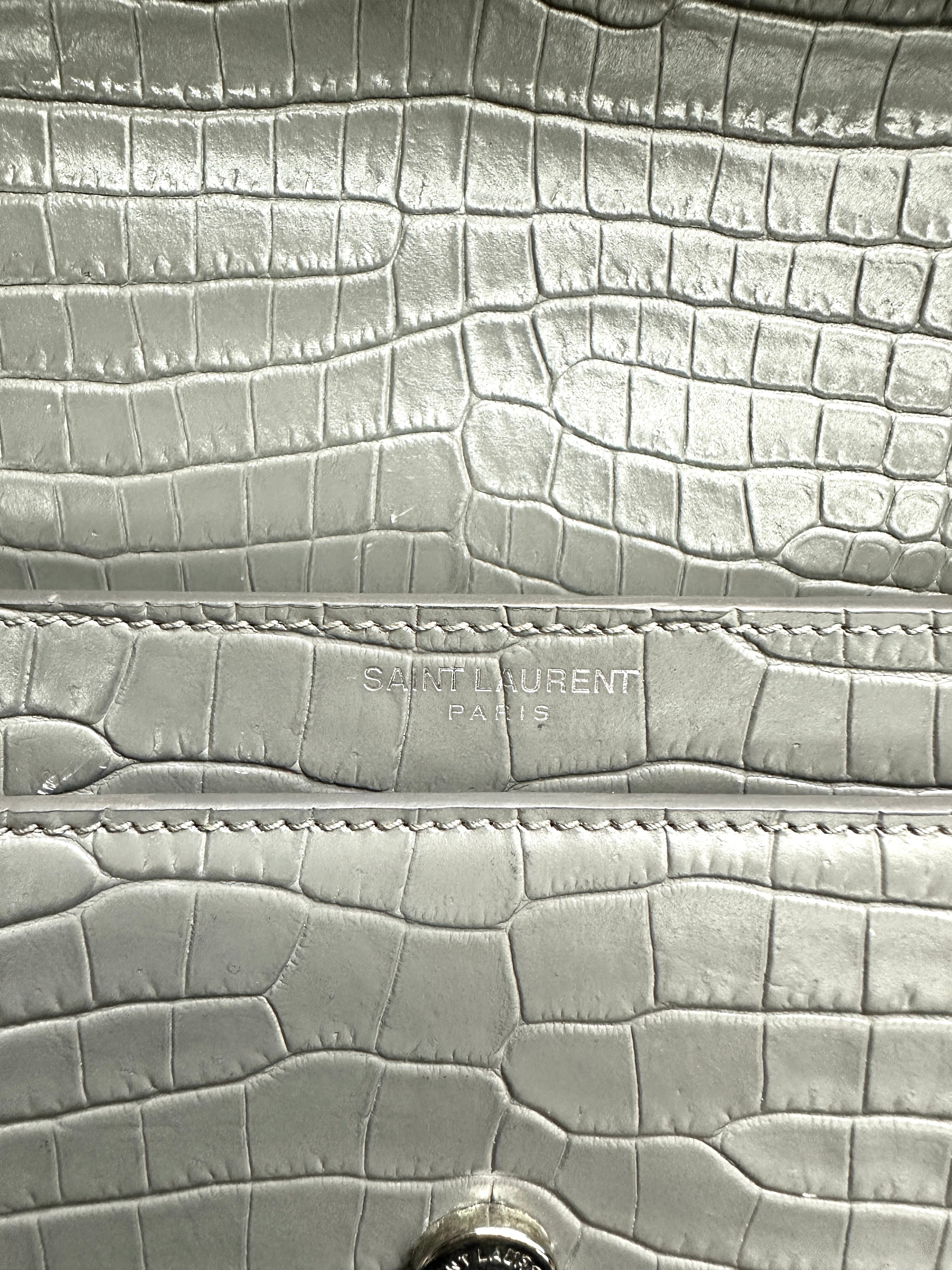 Saint Laurent Sunset Grey Croc-Embossed Leather Medium Size Shoulder Bag SL194
