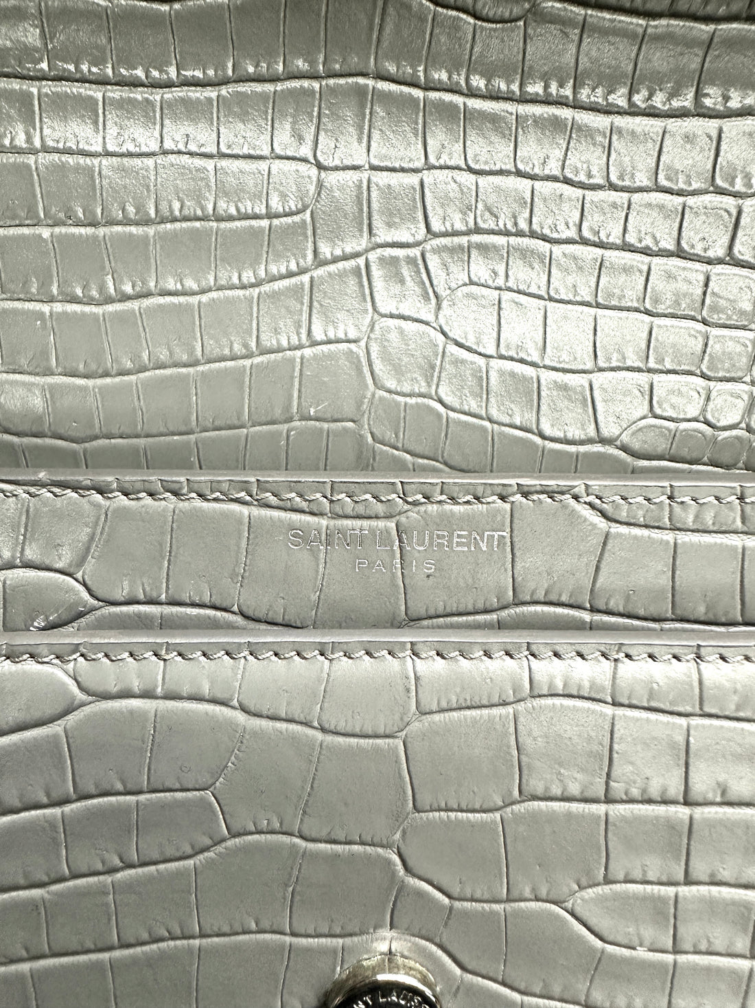 Saint Laurent Sunset Grey Croc-Embossed Leather Medium Size Shoulder Bag SL194
