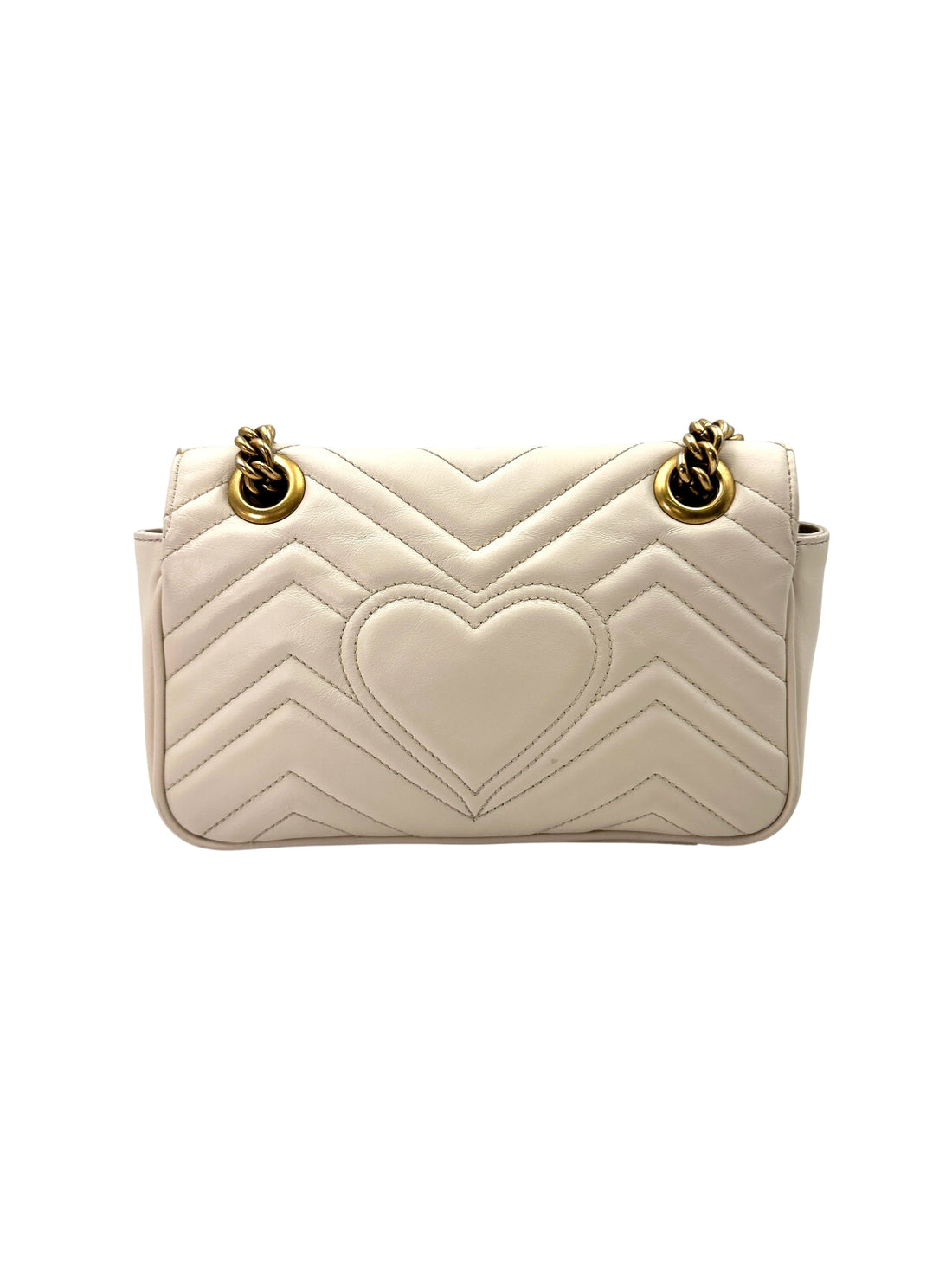 Gucci GG Marmont White Chevron Quilted Leather Wallet On Chain GG889