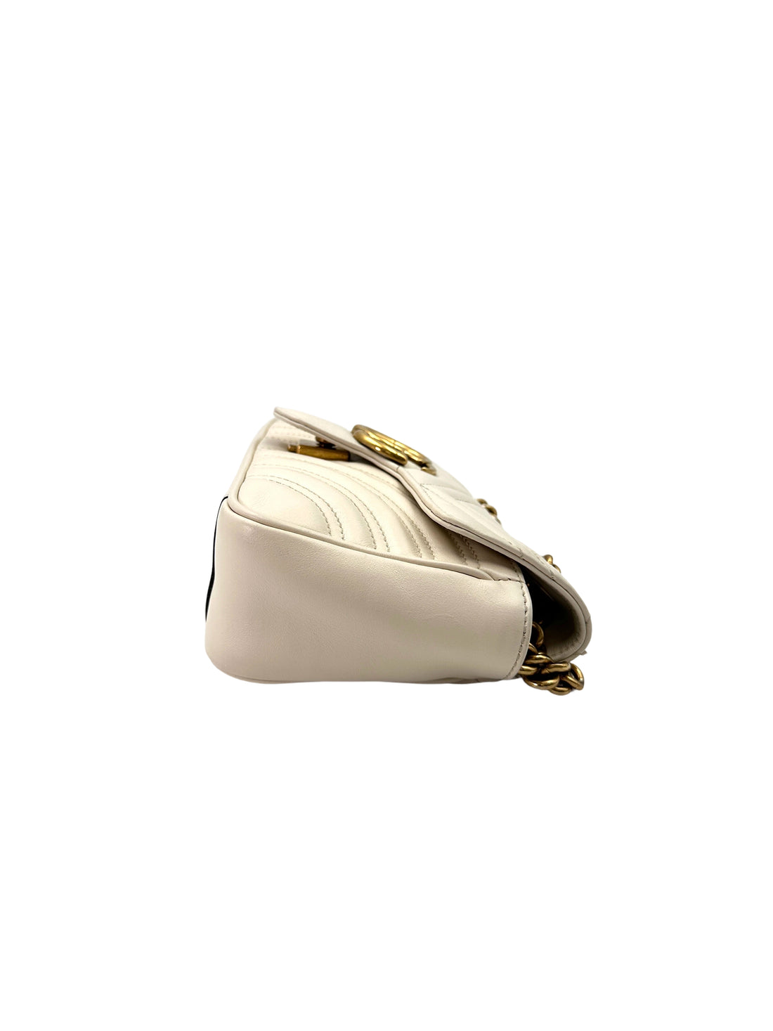 Gucci GG Marmont White Chevron Quilted Leather Wallet On Chain GG889