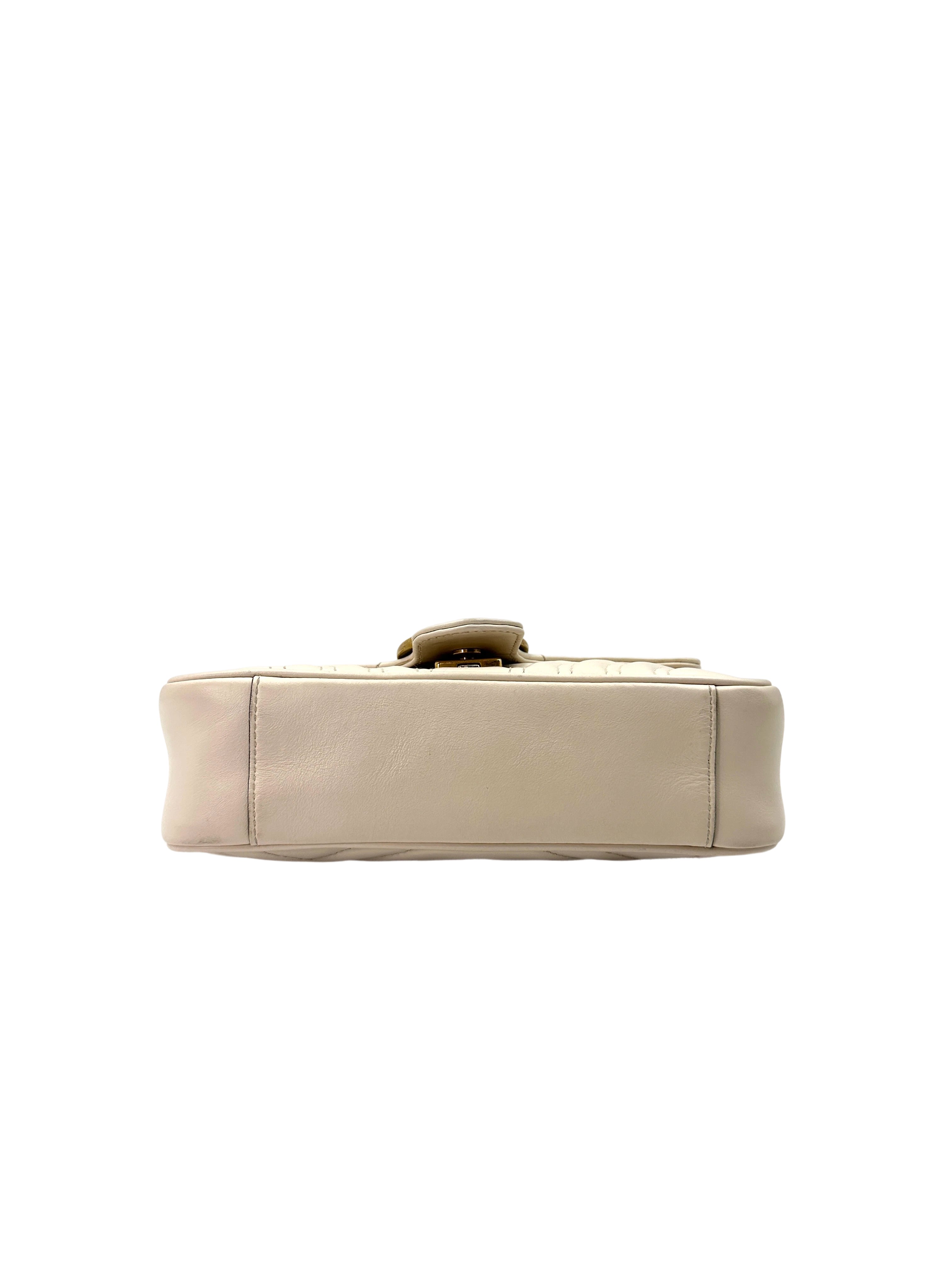 Gucci GG Marmont White Chevron Quilted Leather Wallet On Chain GG889