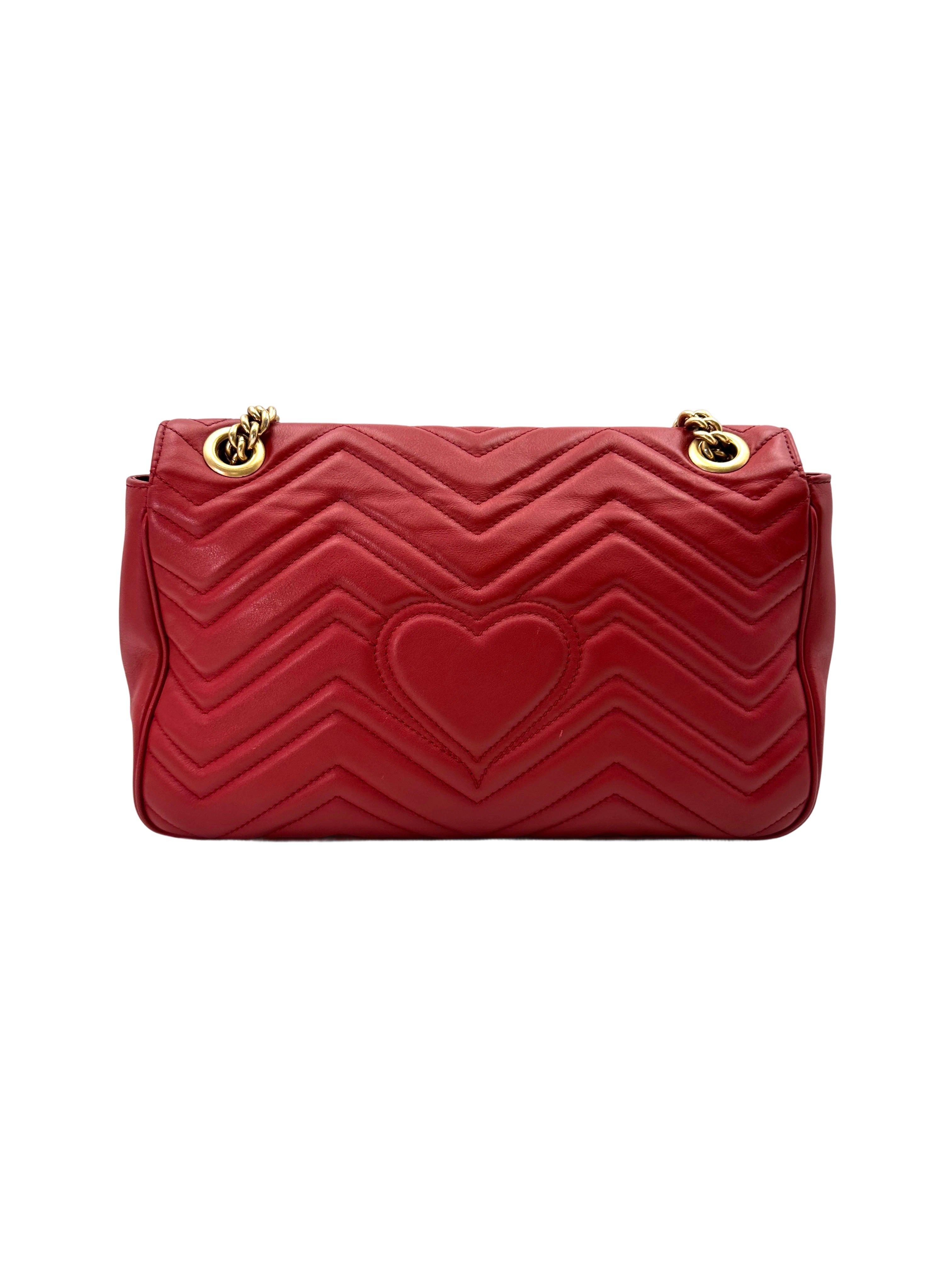 Gucci GG Marmont Red Chevron Quilted Leather Chain Shoulder Bag GG880