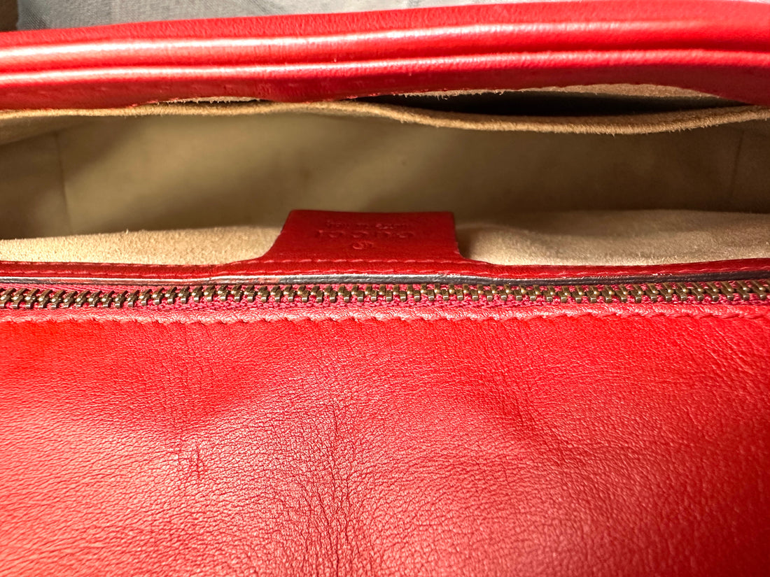 Gucci GG Marmont Red Chevron Quilted Leather Chain Shoulder Bag GG880