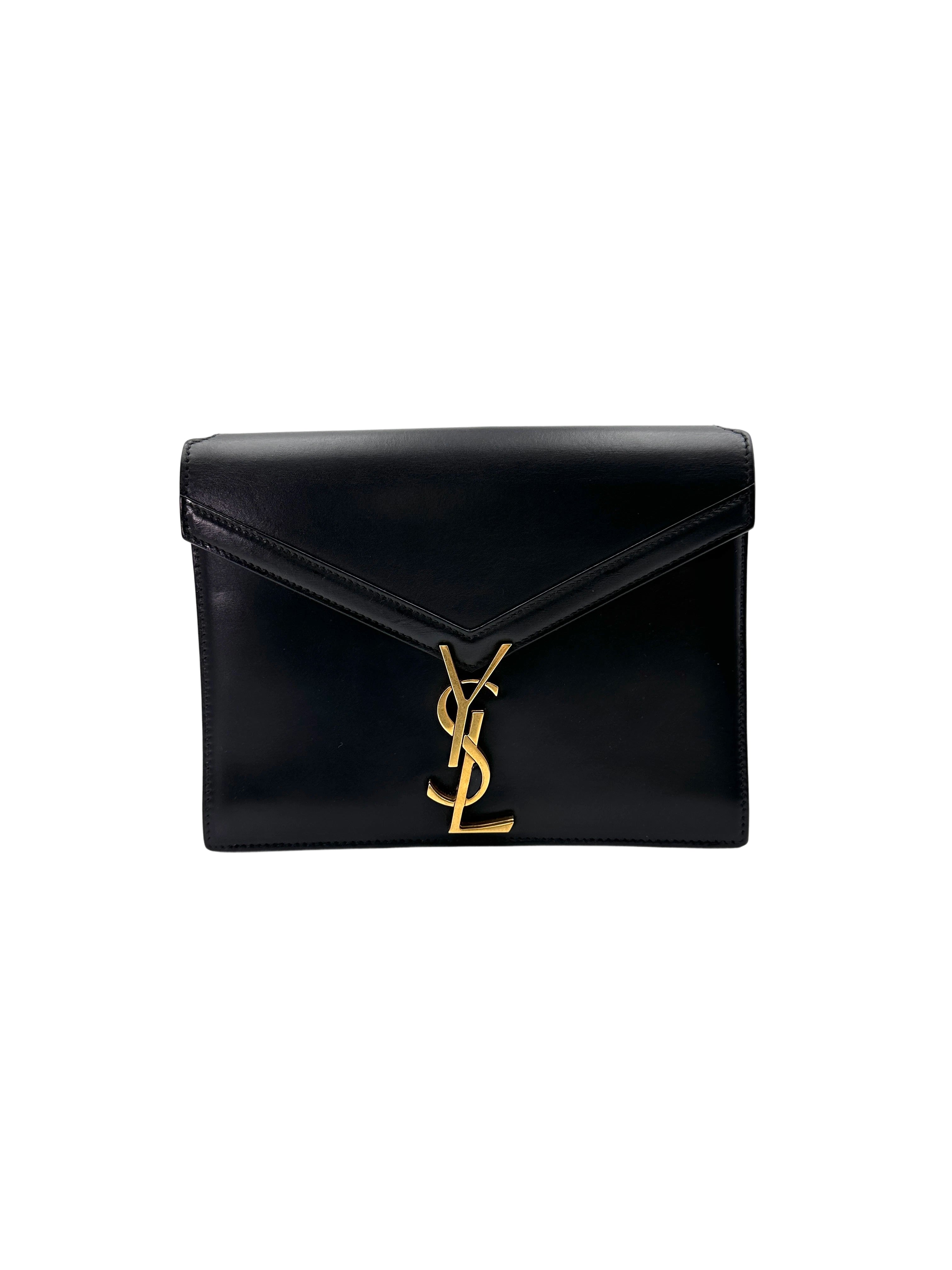 Saint Laurent Cassandra Black Smooth Leather Flap Bag With Gold Hardware SL196
