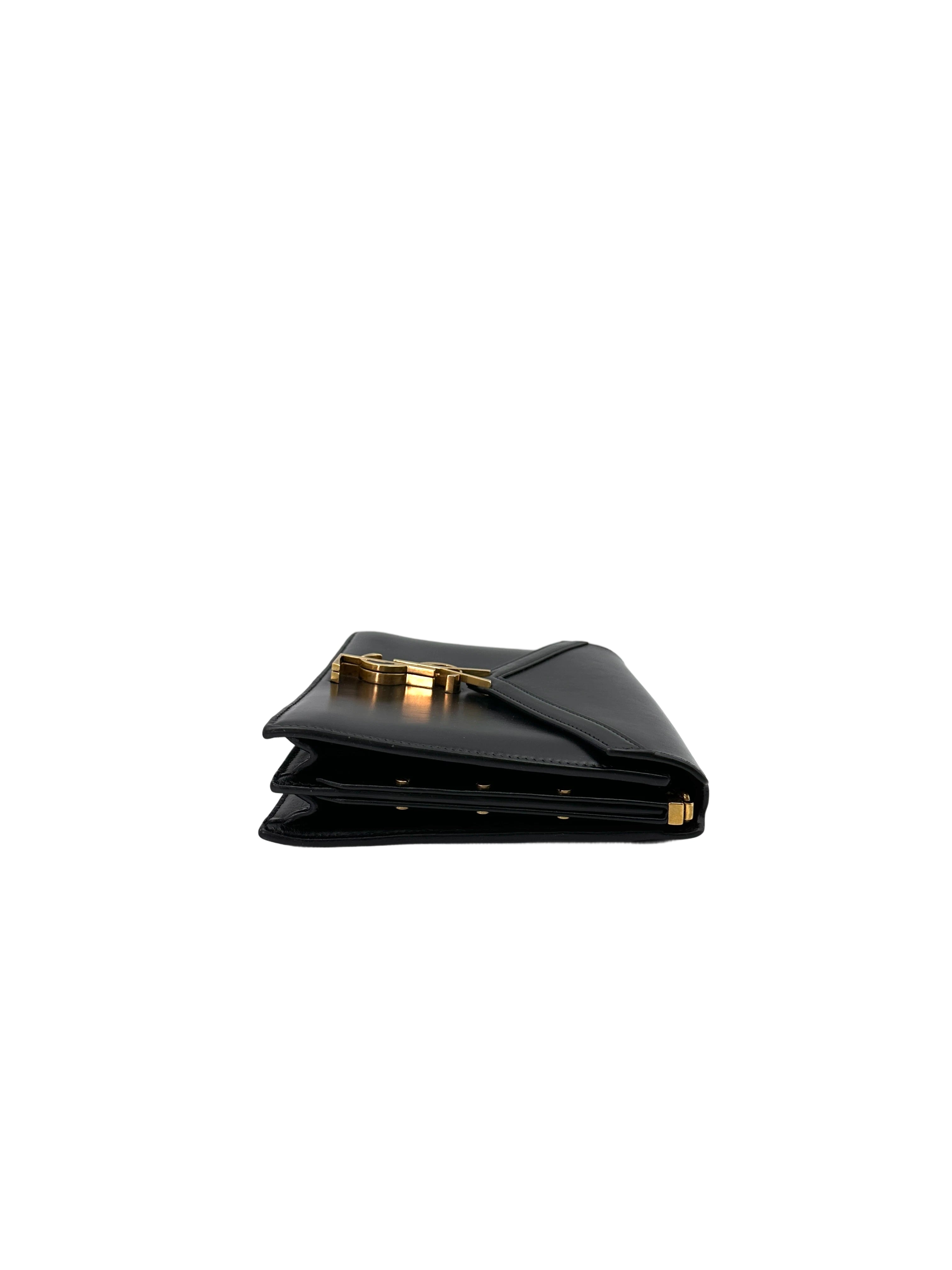 Saint Laurent Cassandra Black Smooth Leather Flap Bag With Gold Hardware SL196