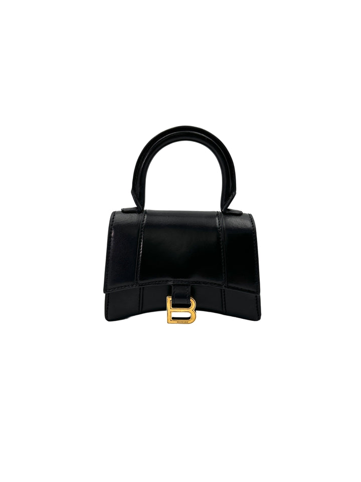 Balenciaga Hourglass Black Leather Mini Shoulder Bag BB66