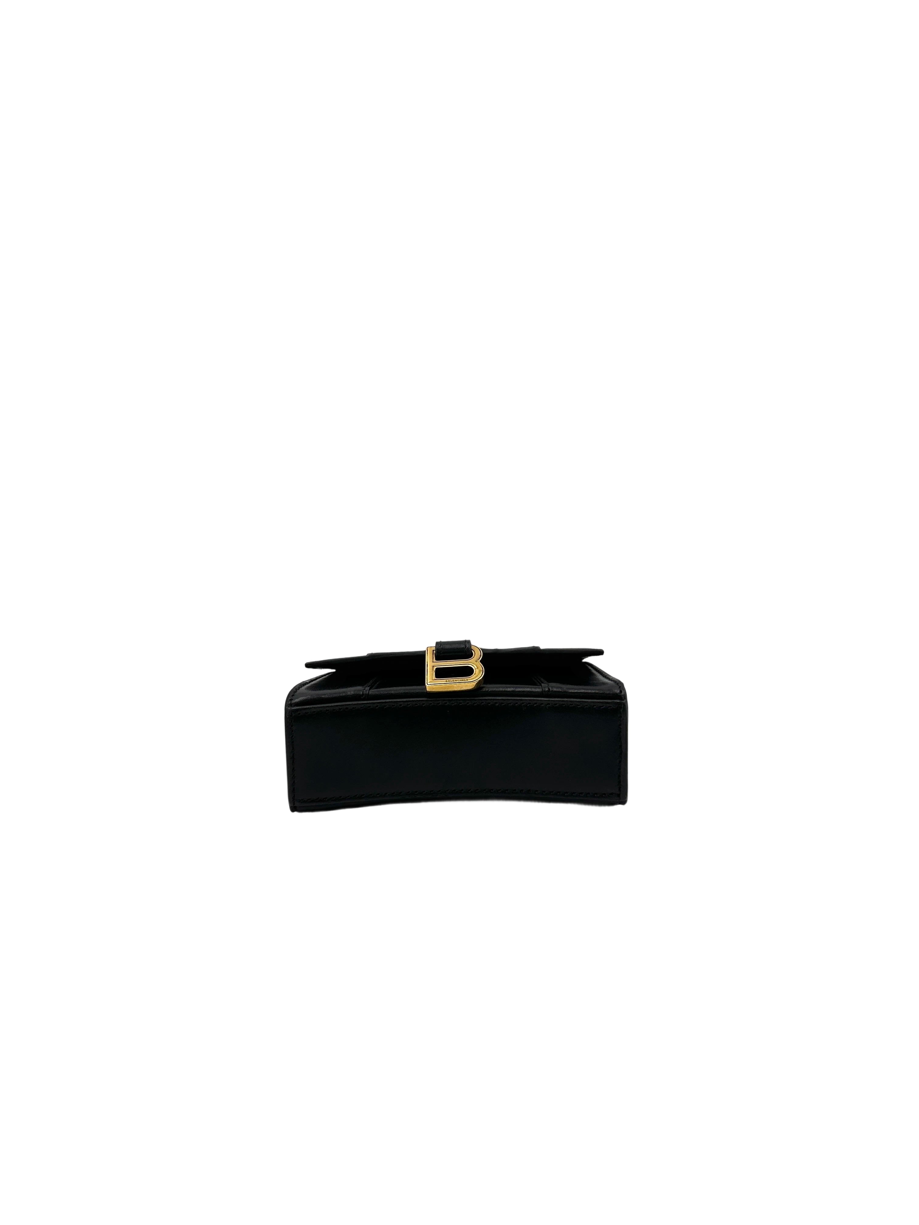 Balenciaga Hourglass Black Leather Mini Shoulder Bag BB66