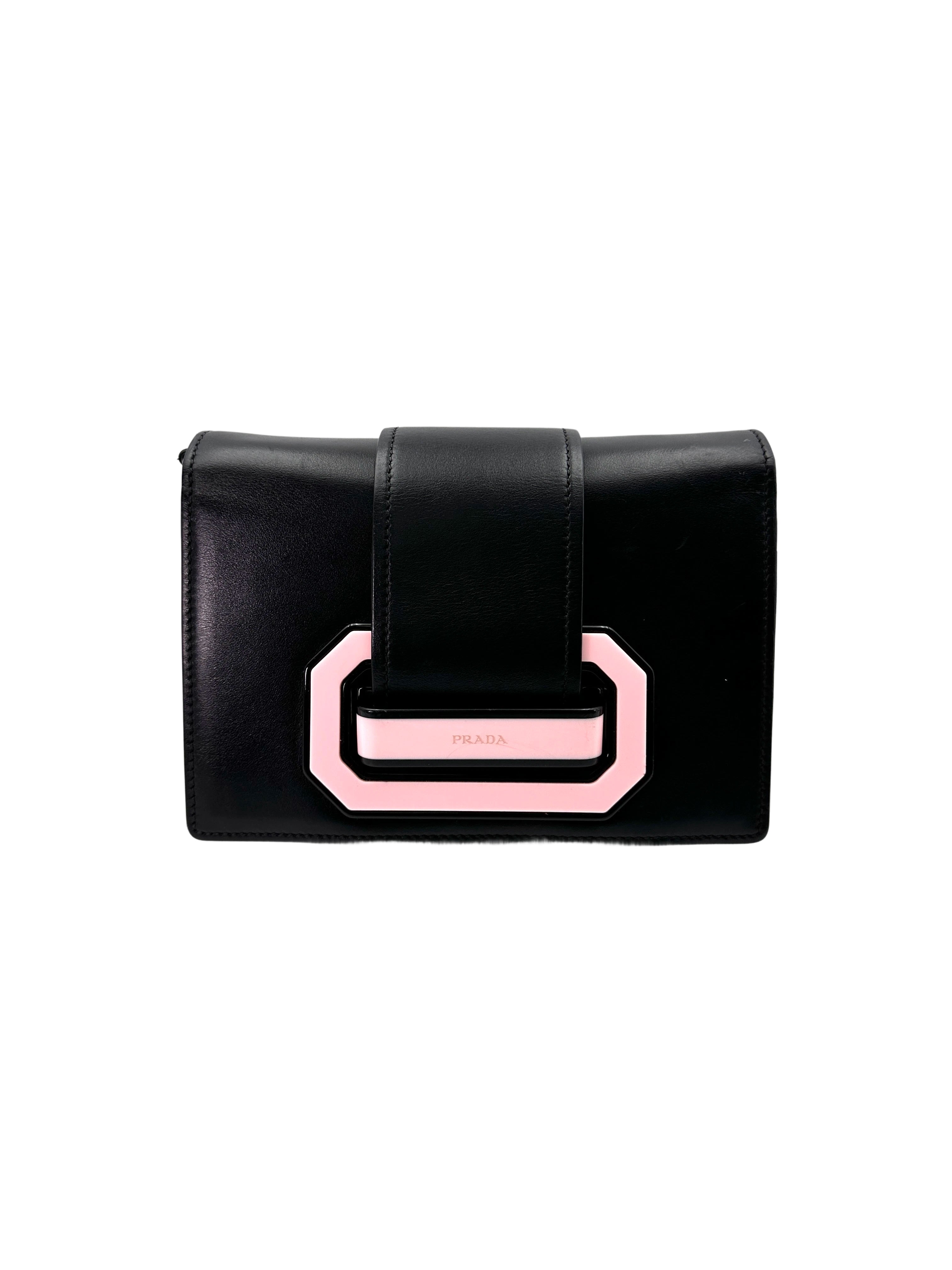 Prada Plex Ribbon Black/Pink Leather Shoulder Bag PR293