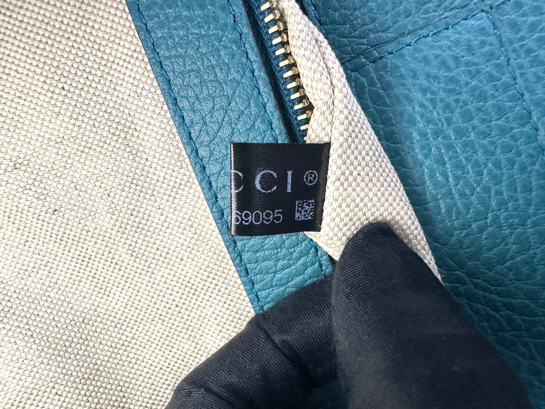 Gucci Swing Blue Leather Tote Handle Bag GG879