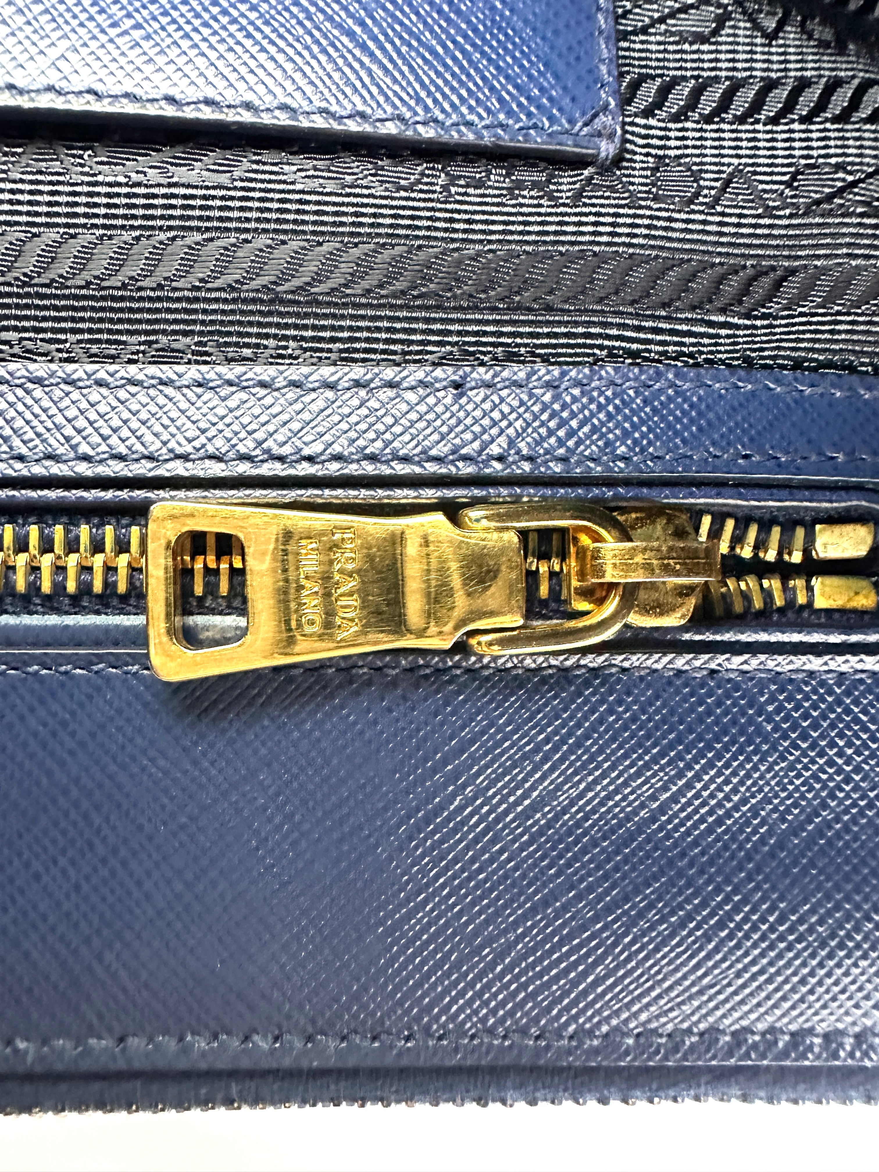 Prada Galleria Navy Saffiano Leather Handle Bag PR290