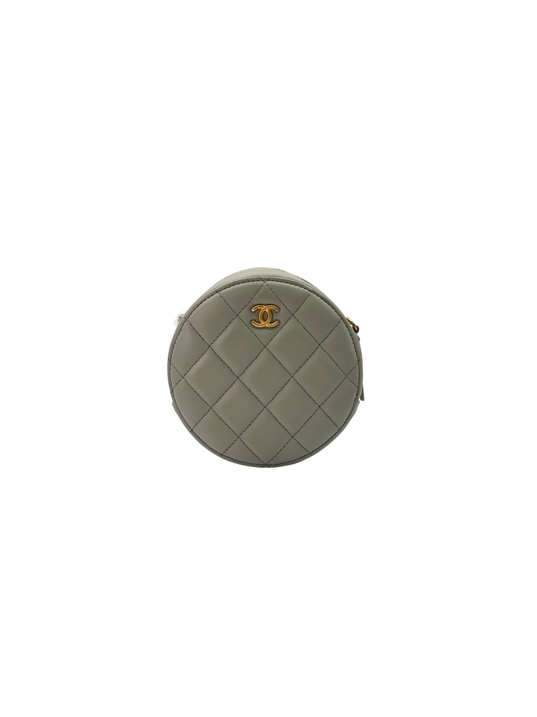 Chanel Grey Quilted Leather Pearl Crush Round Clutch(31***04) CC1844
