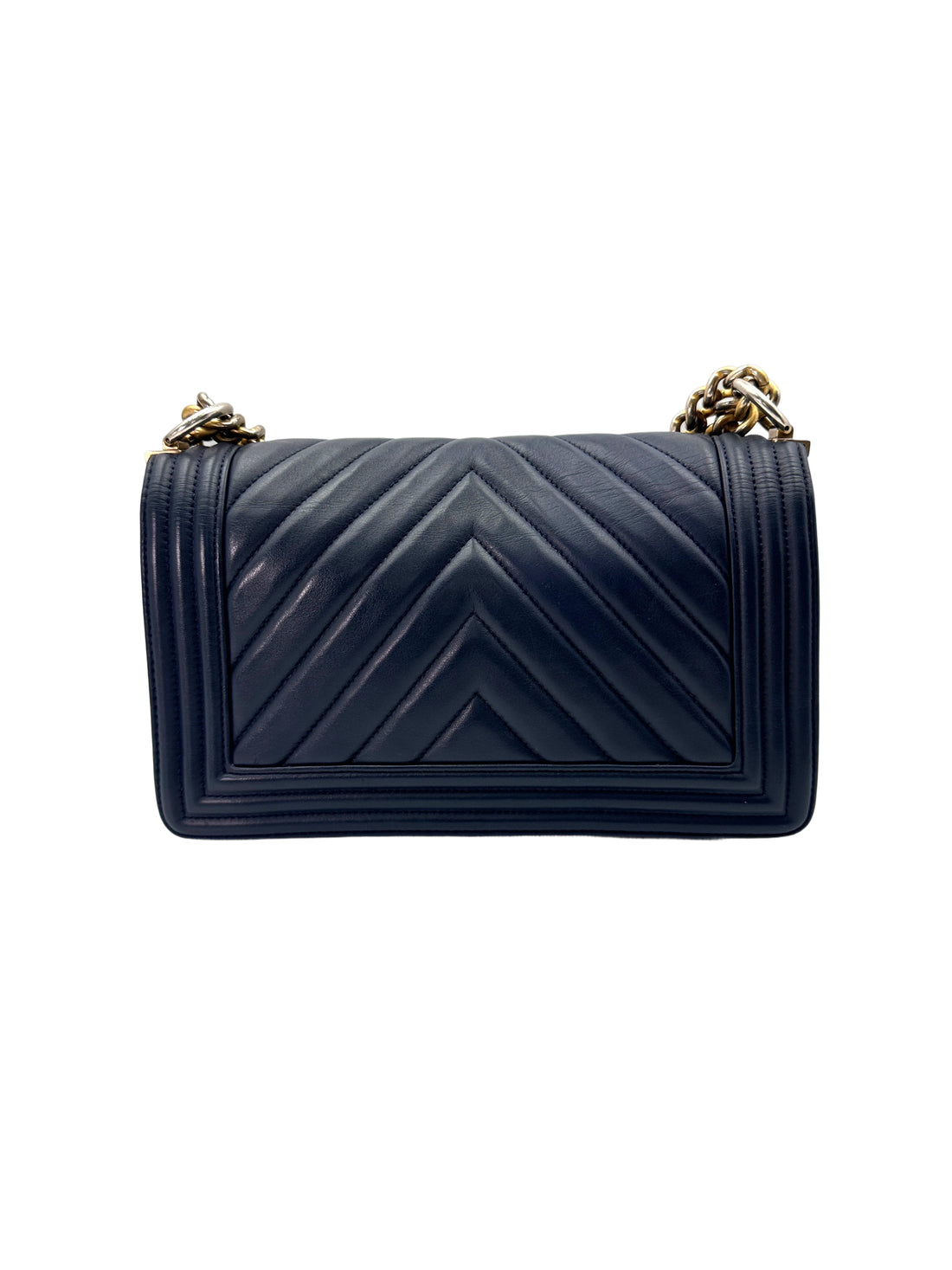 Chanel LeBoy Black Chevron Quilted Leather Flap Bag With Gold Buckle(25***16) CC1845
