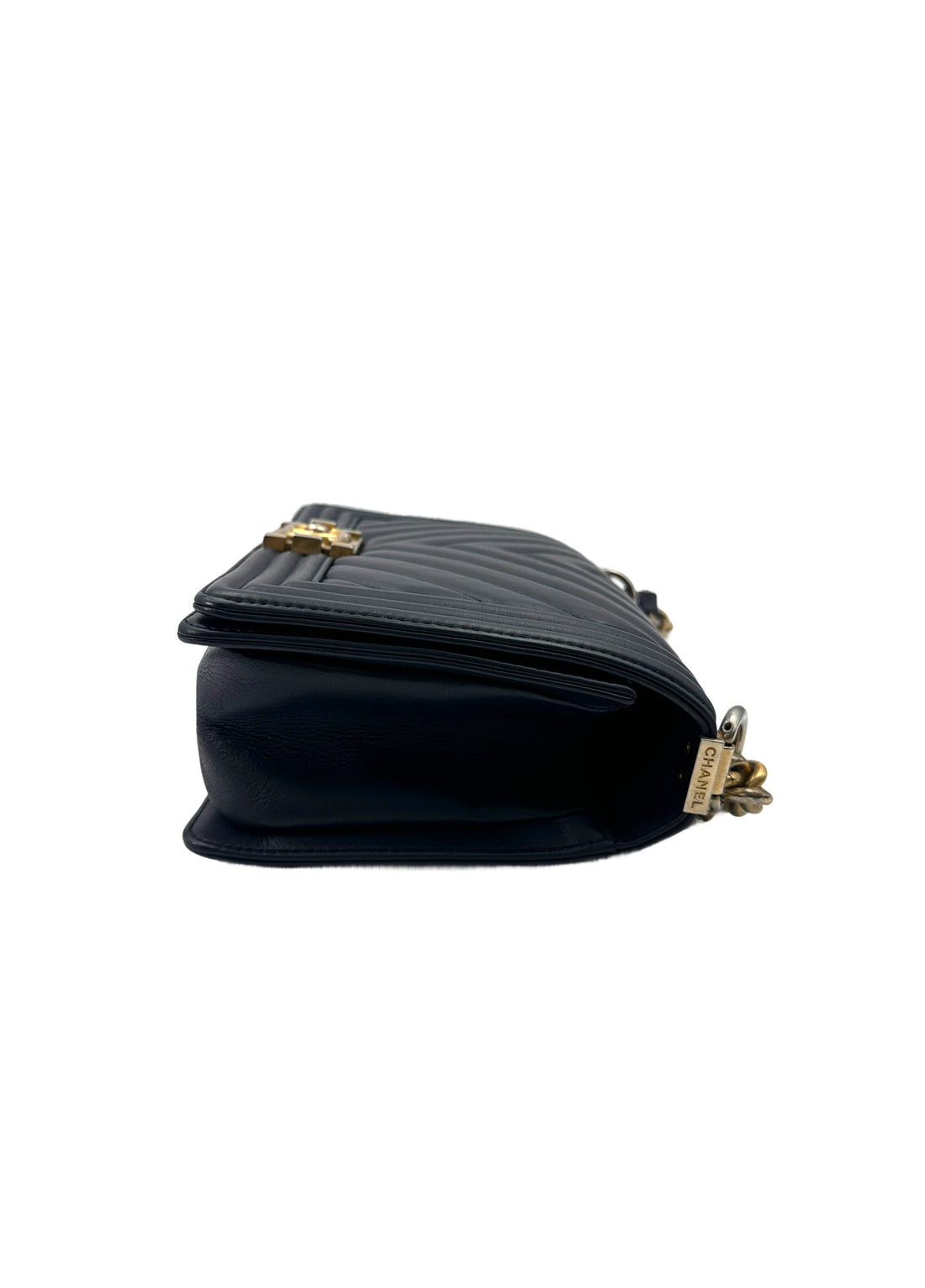 Chanel LeBoy Black Chevron Quilted Leather Flap Bag With Gold Buckle(25***16) CC1845