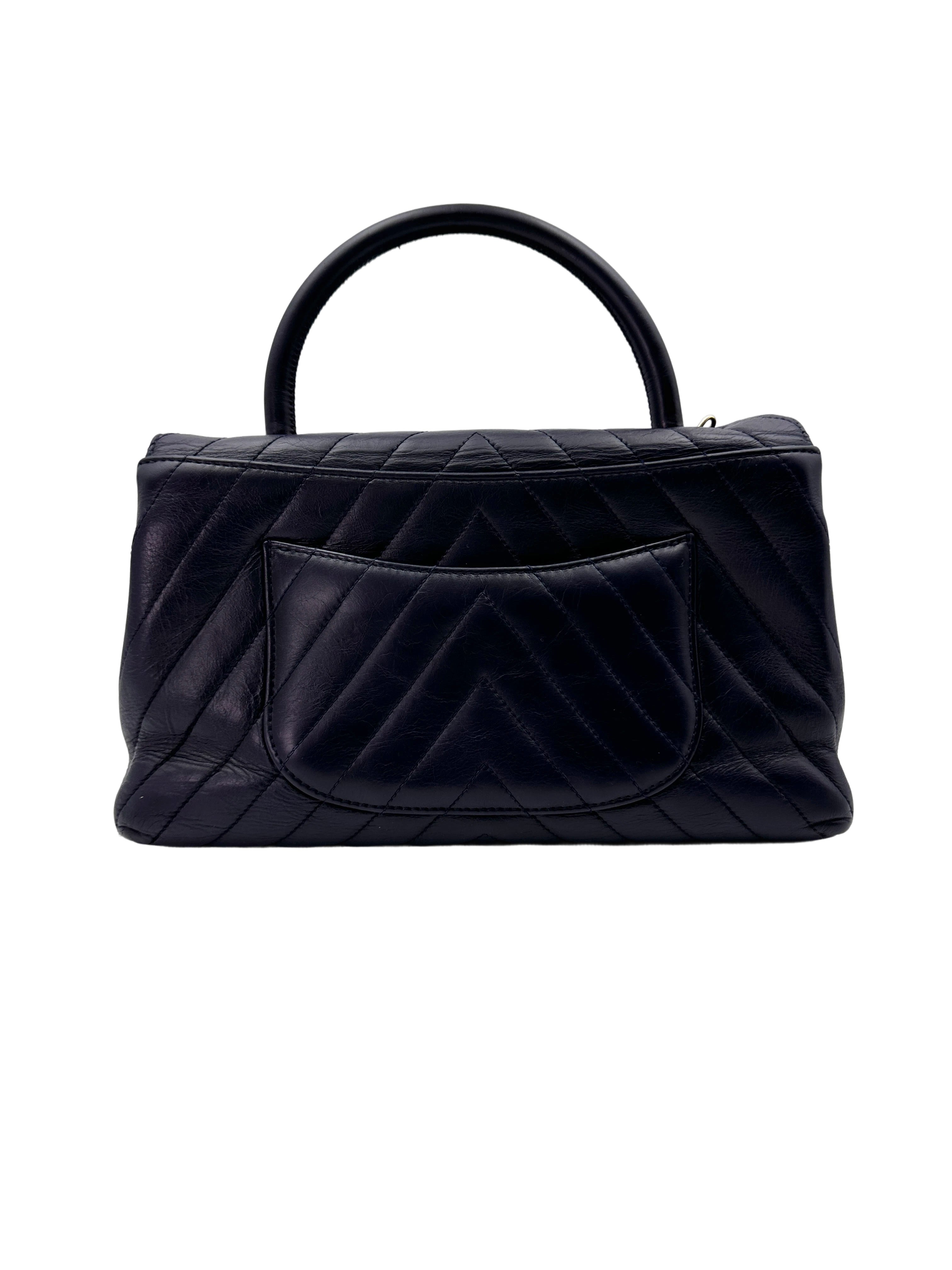 Chanel CoCo Handle Black Chevron Quilted Leather Handle Bag With Gold Buckle(24***32) CC1846