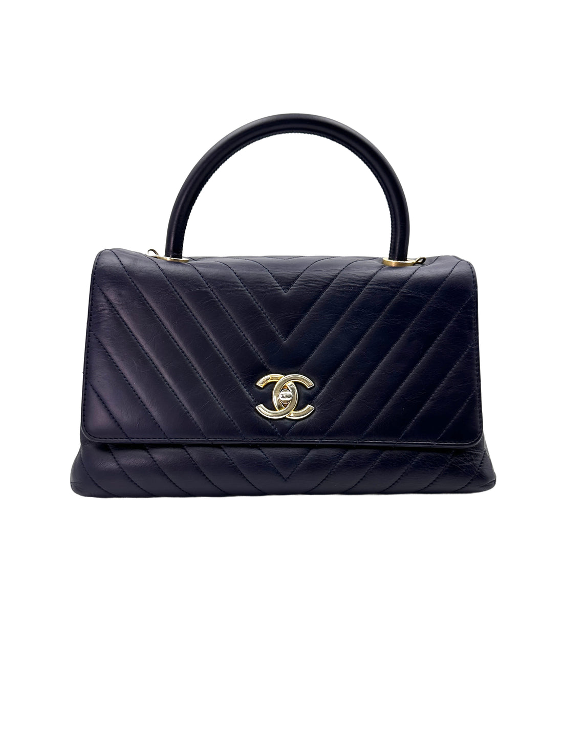 Chanel CoCo Handle Black Chevron Quilted Leather Handle Bag With Gold Buckle(24***32) CC1846