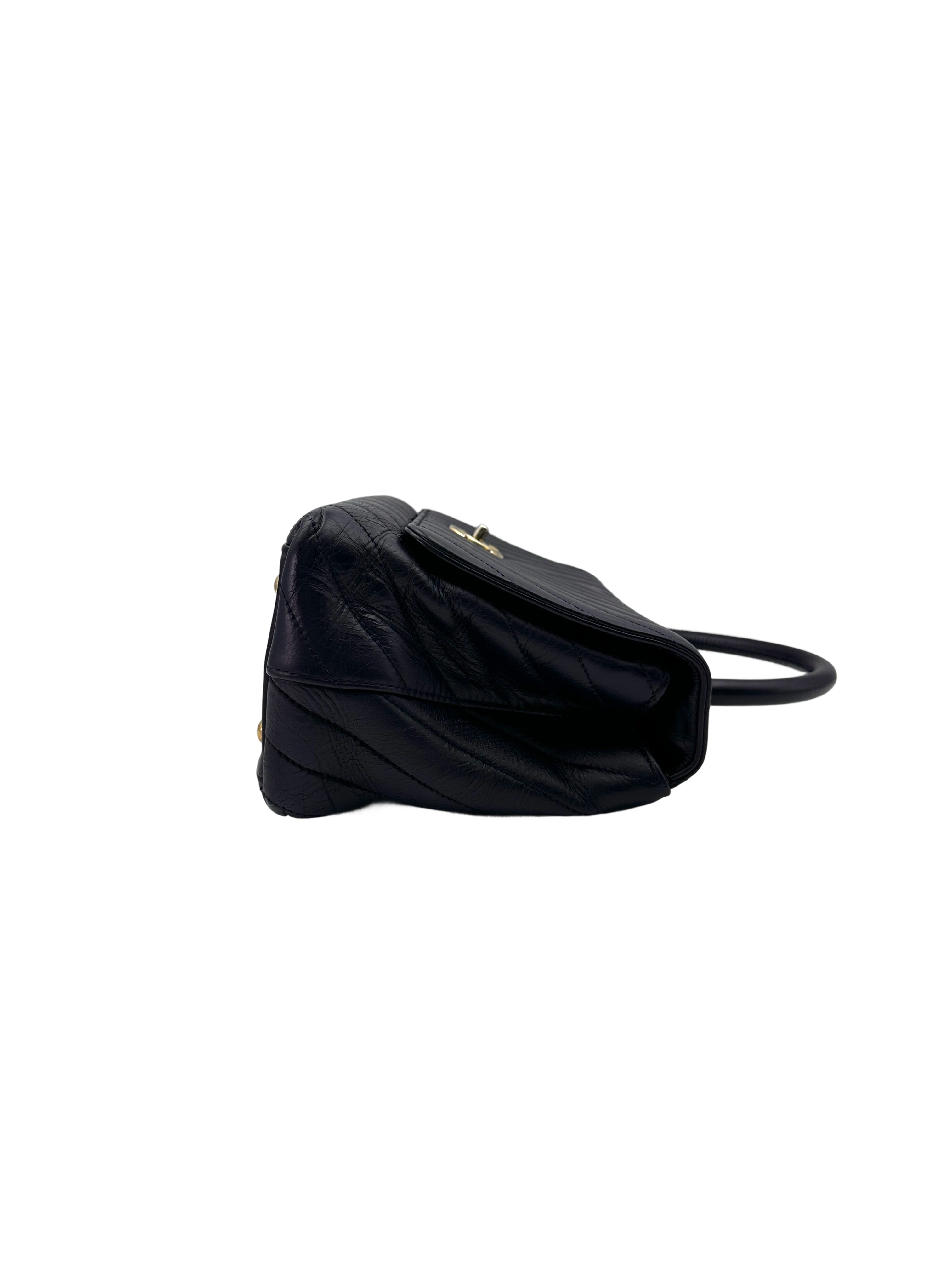 Chanel CoCo Handle Black Chevron Quilted Leather Handle Bag With Gold Buckle(24***32) CC1846