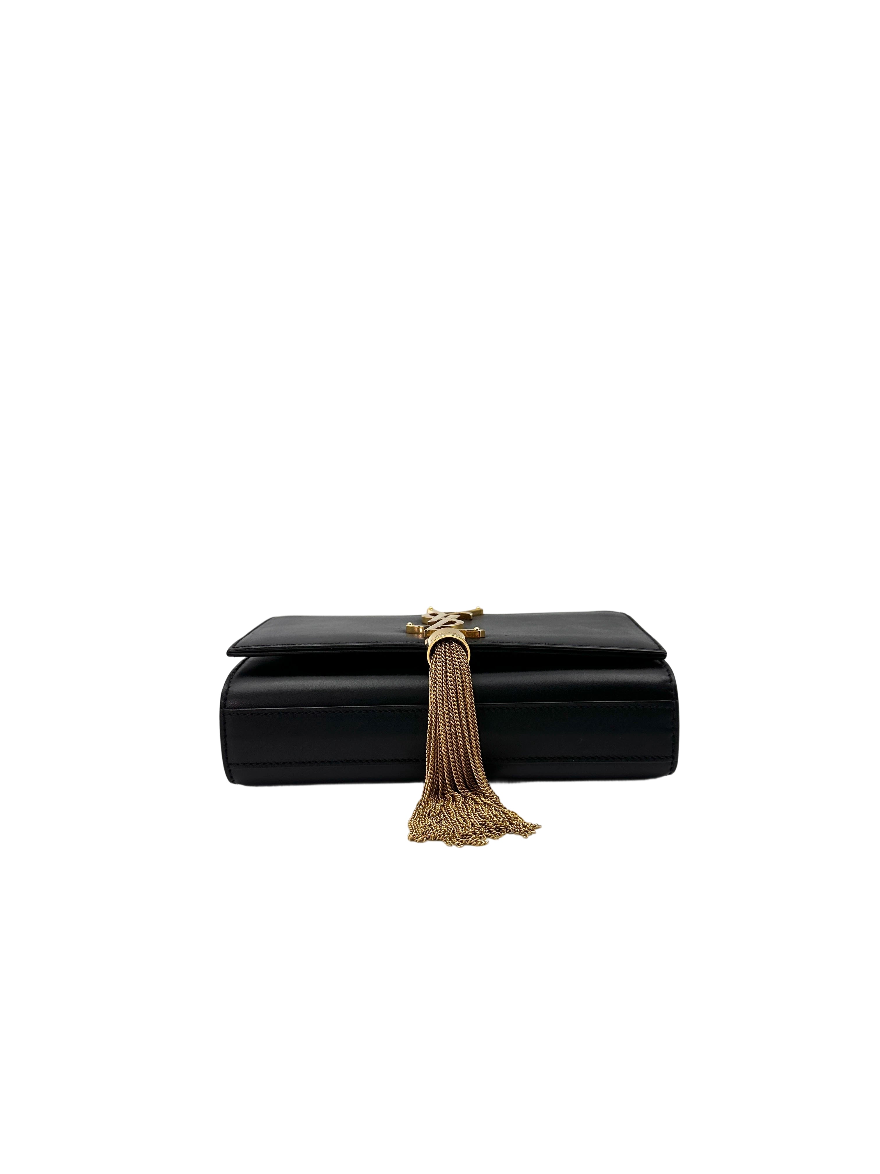 Saint Laurent Kate Black Leather Flap Bag With Gold Hardware SL195
