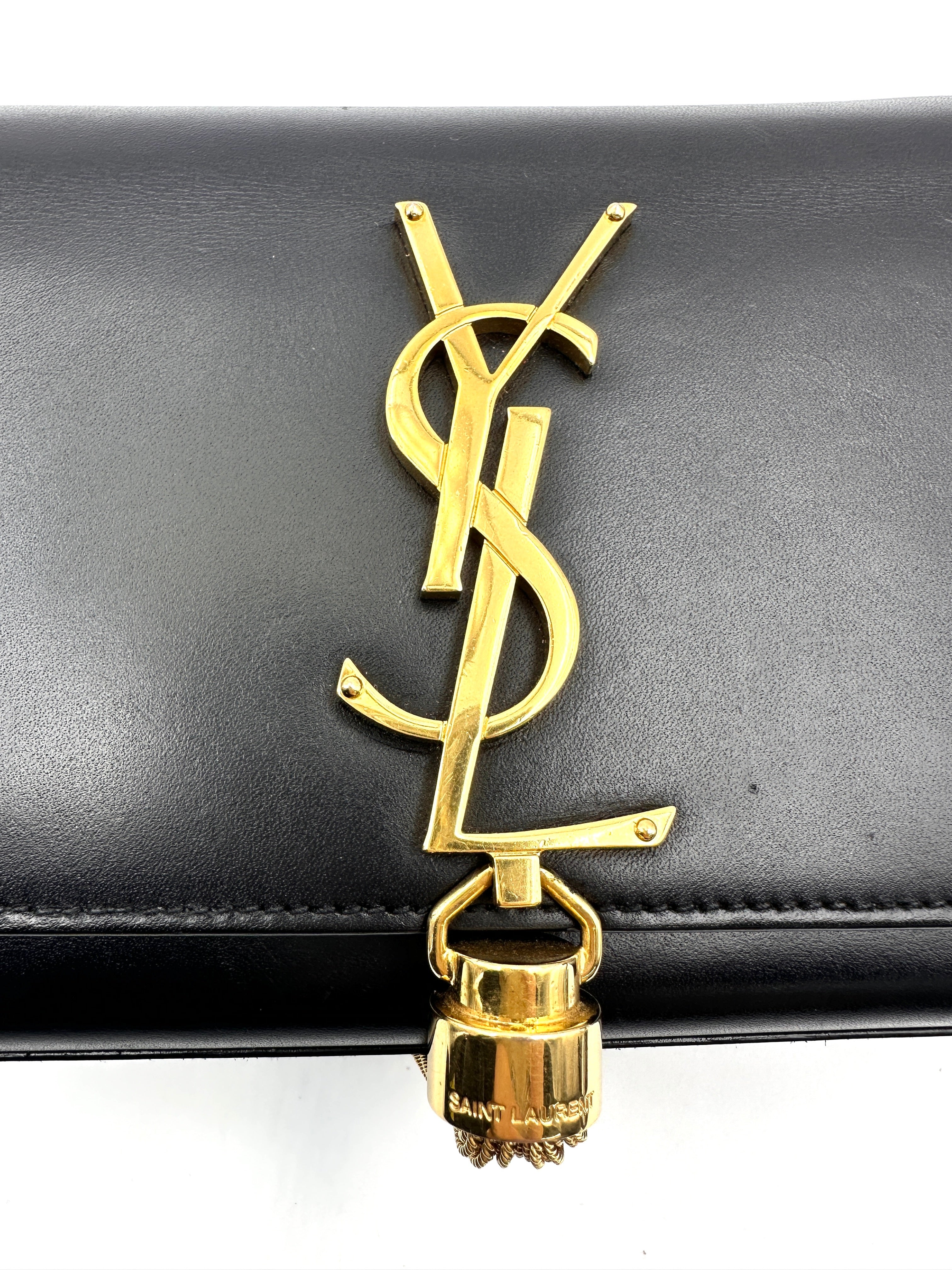 Saint Laurent Kate Black Leather Flap Bag With Gold Hardware SL195