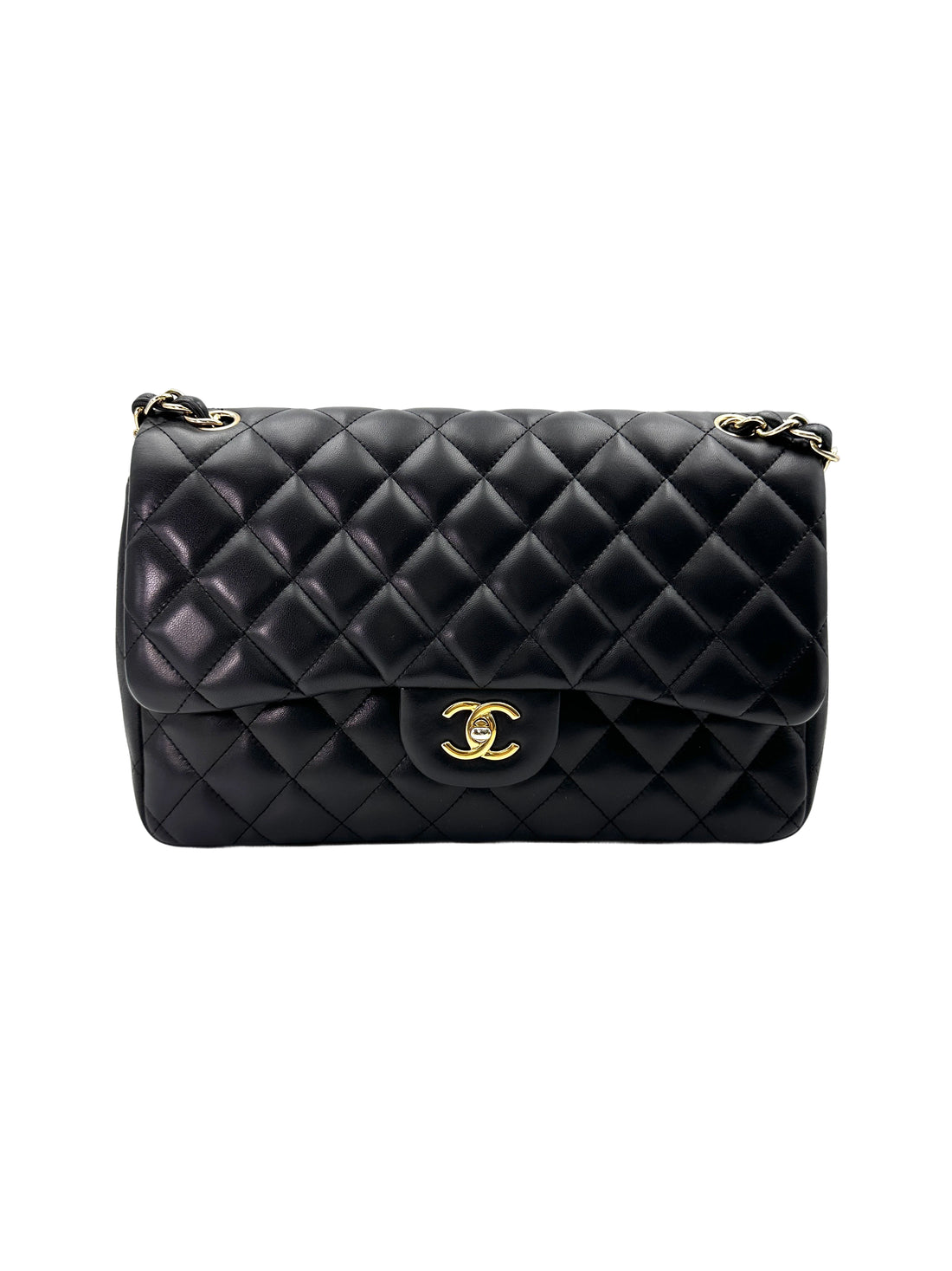 Chanel Classic Flap Black Quilted Patent Lambskin Large Size Flap Bag With Gold Buckle(16***34) CC1847