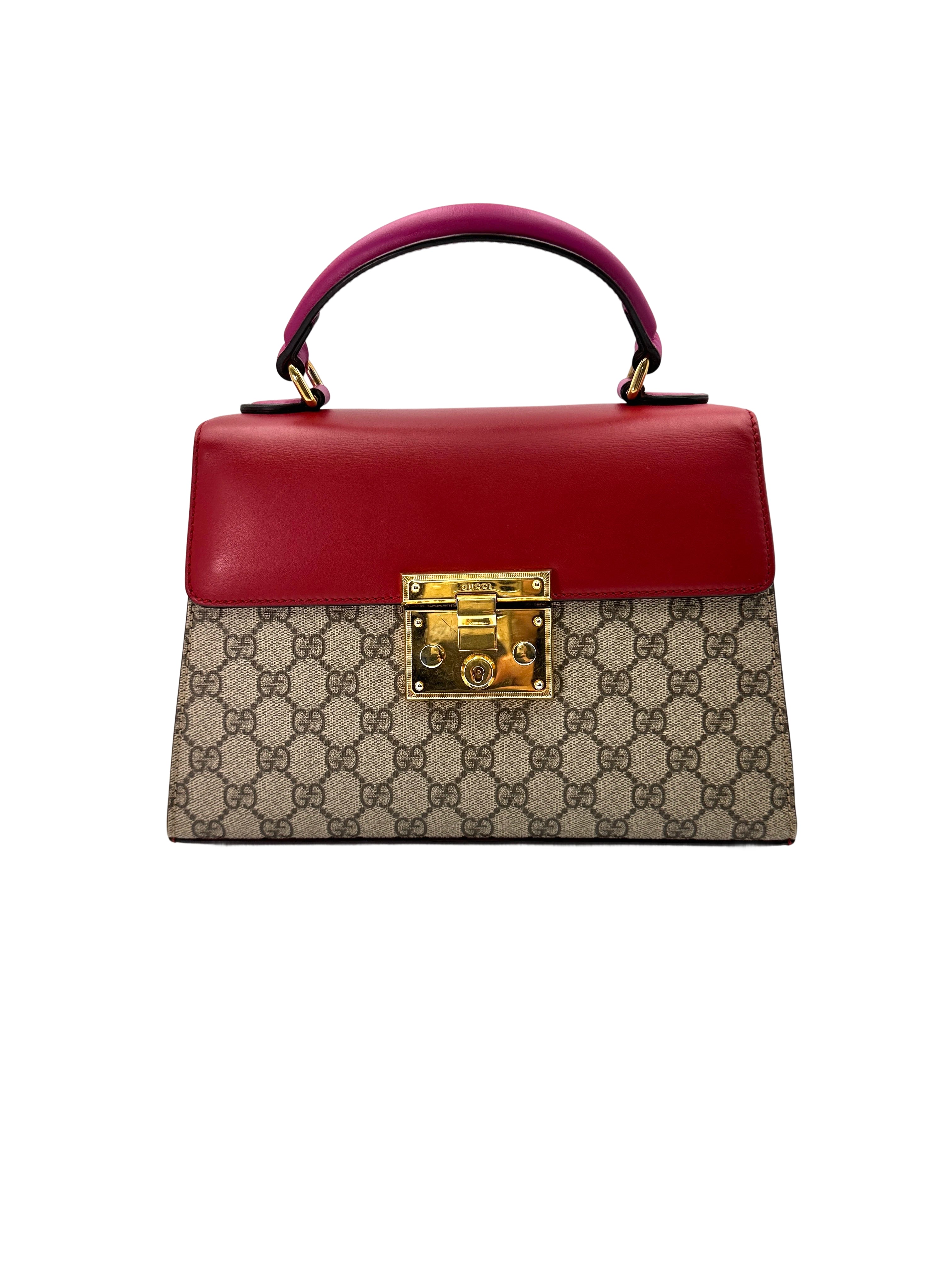 Gucci Padlock GG Canvas & Red Leather Handle Bag GG888