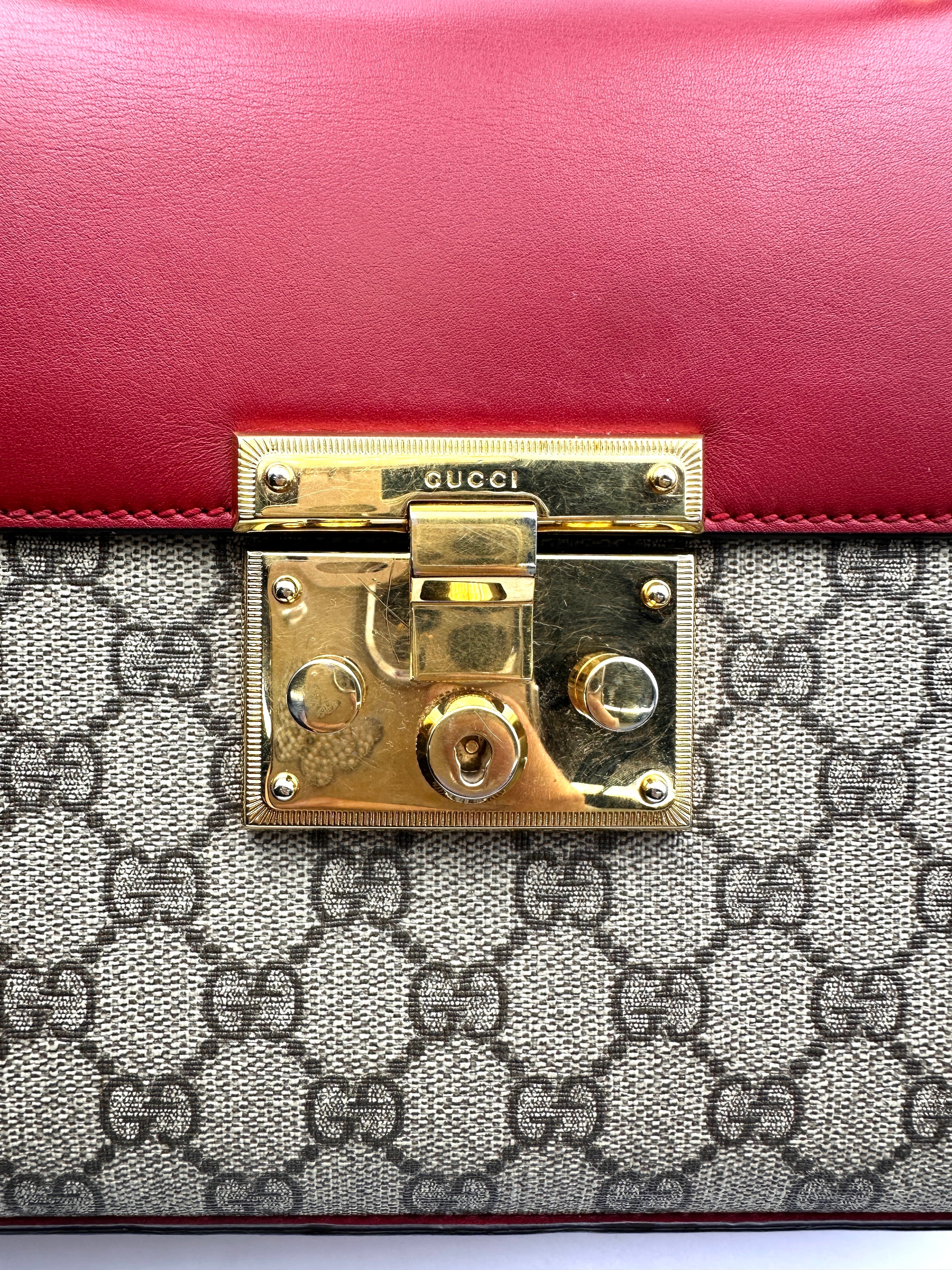 Gucci Padlock GG Canvas & Red Leather Handle Bag GG888