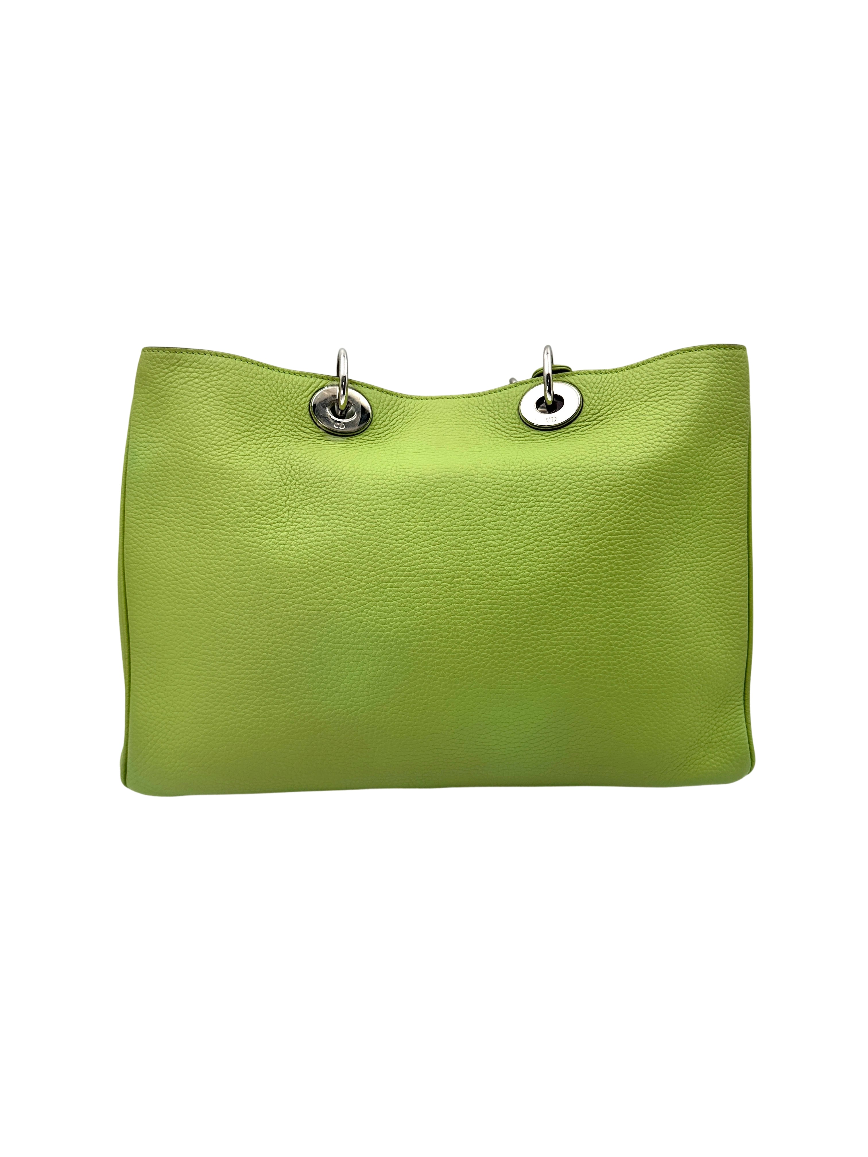 Christian Dior Diorissimo Green Leather Top Handle Bag With Pouch DR707