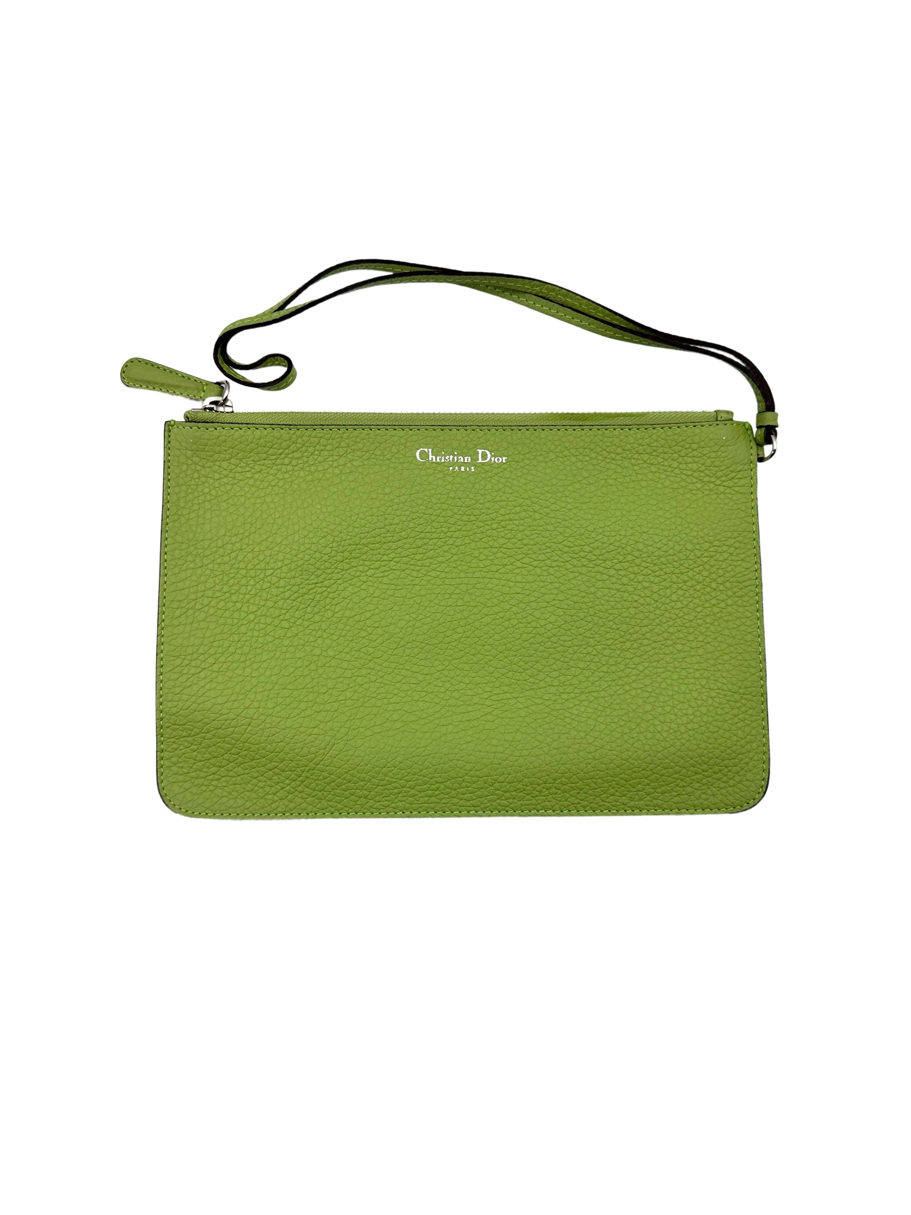 Christian Dior Diorissimo Green Leather Top Handle Bag With Pouch DR707