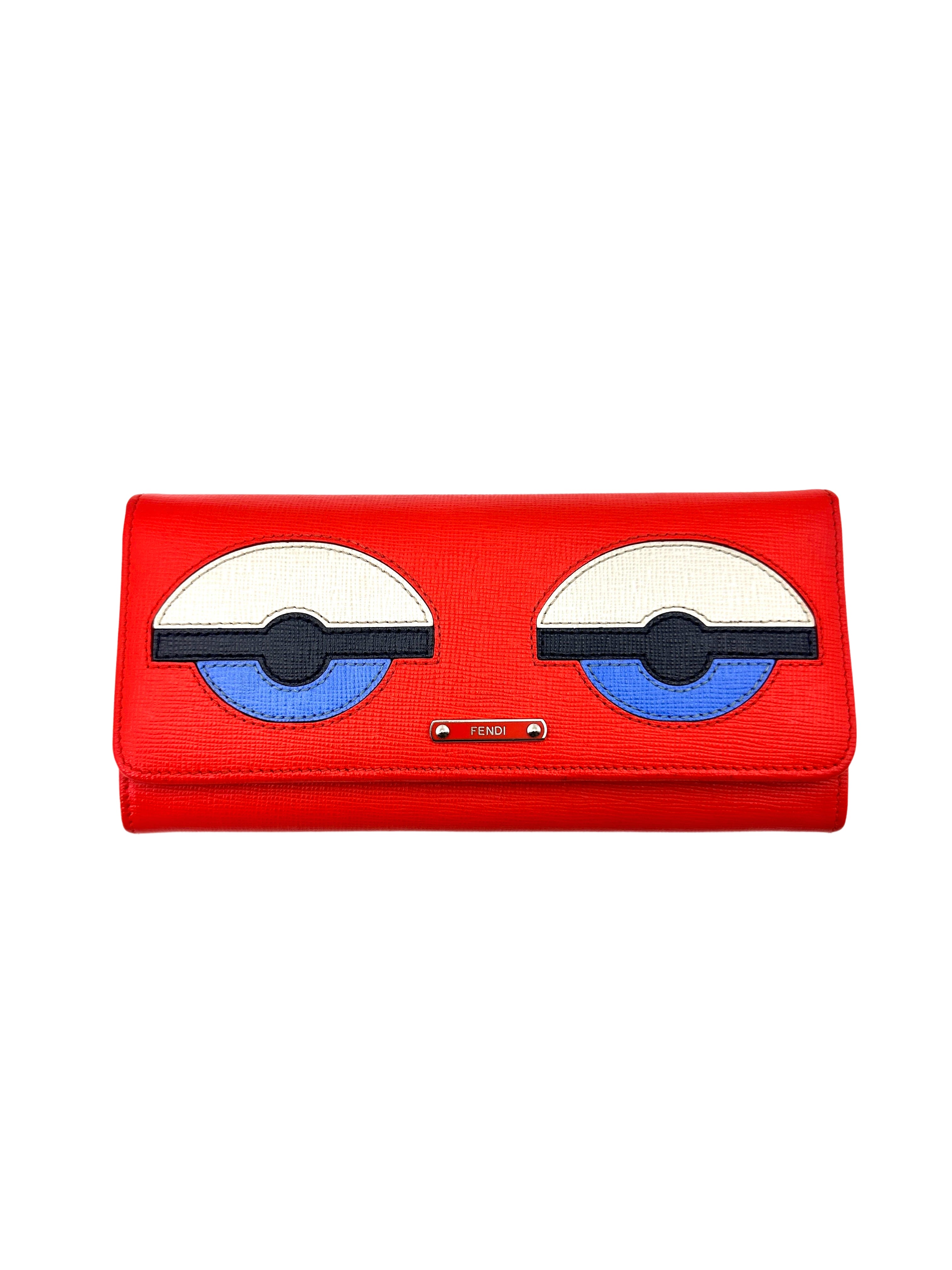Fendi Monster Eyes Red Leather Long Wallet FF97