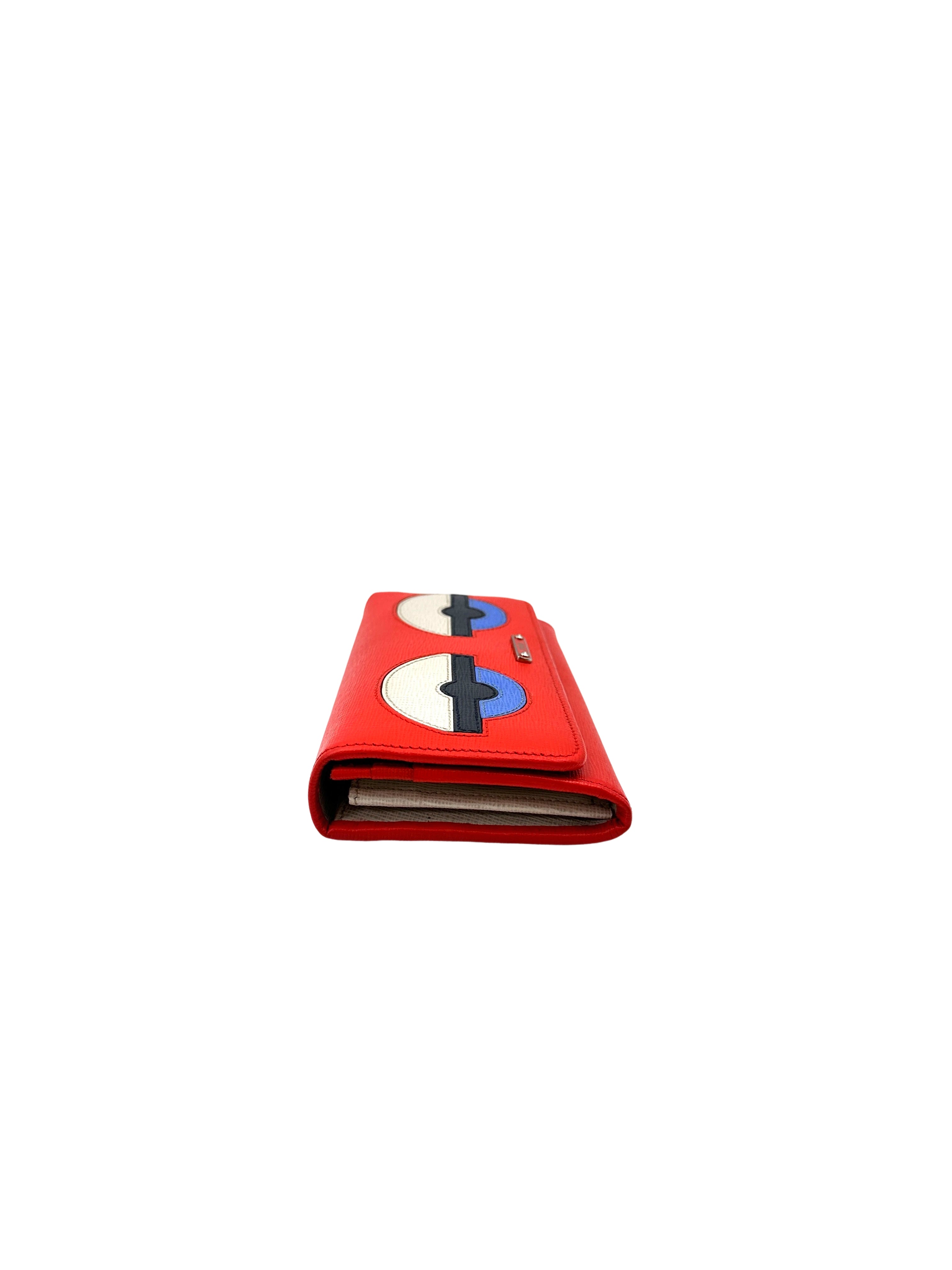 Fendi Monster Eyes Red Leather Long Wallet FF97