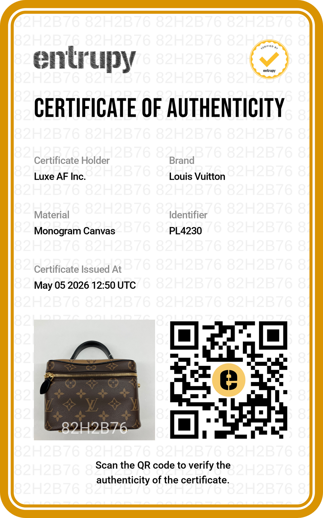 Louis Vuitton Vanity PM Monogram Reverse Canvas Handle Bag LV2540