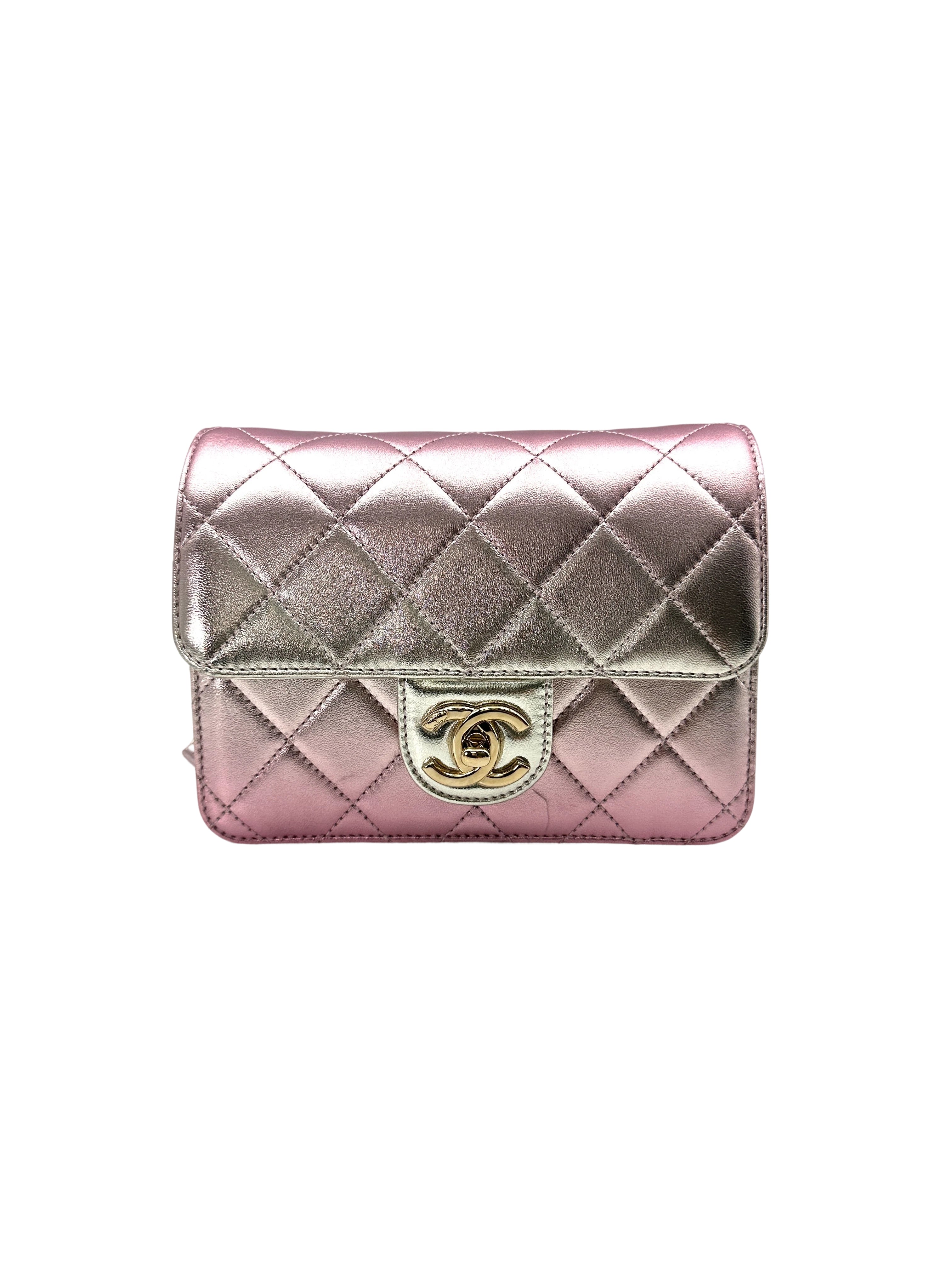 Chanel 22C Classic Flap Iridescent Pink Quilted Leather Shoulder Bag(U2***GE) IRIS197