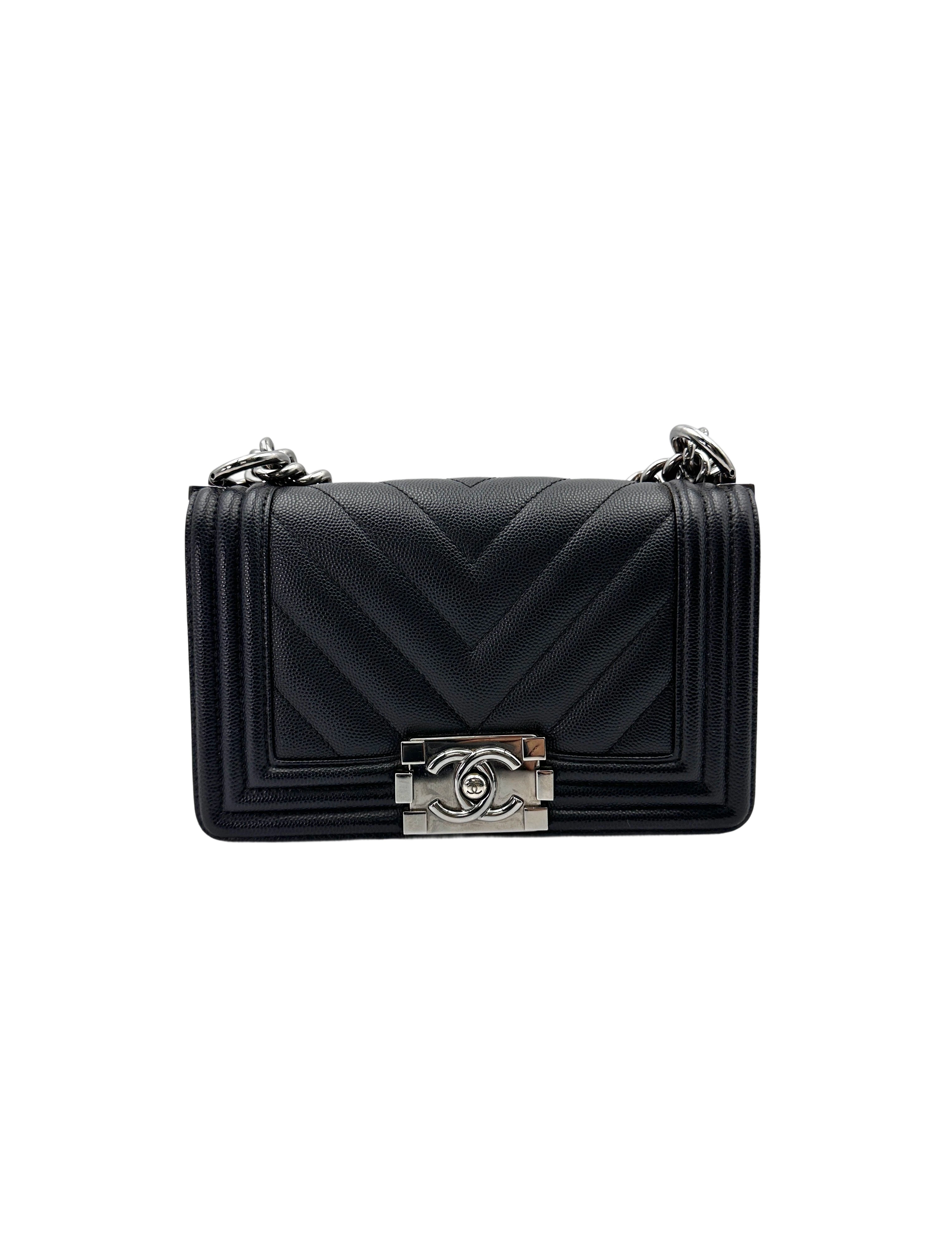 Chanel LeBoy Black Chevron Quilted Leather Small Size Flap Bag With Silver Buckle(25***79) CC1851