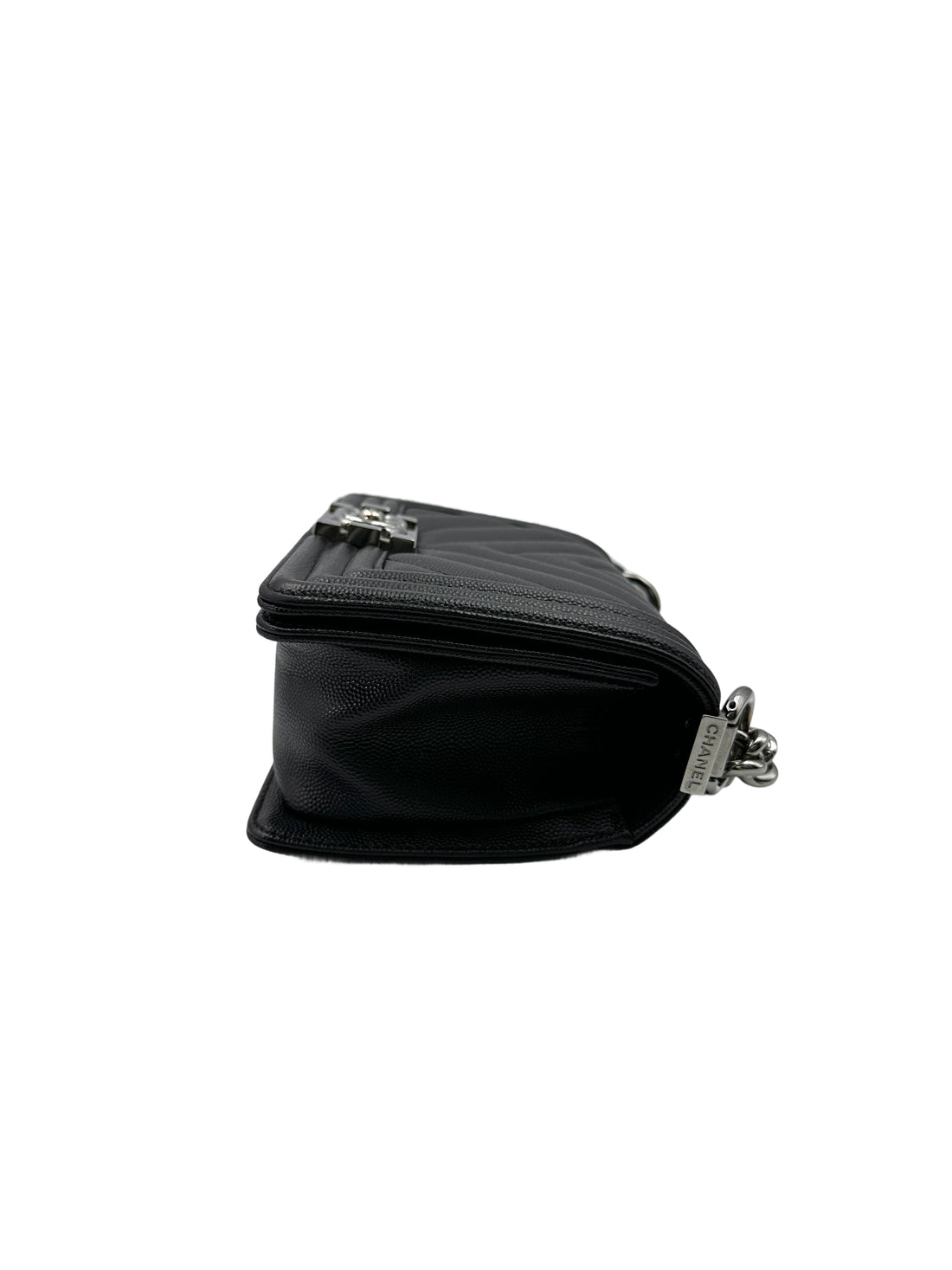 Chanel LeBoy Black Chevron Quilted Leather Small Size Flap Bag With Silver Buckle(25***79) CC1851