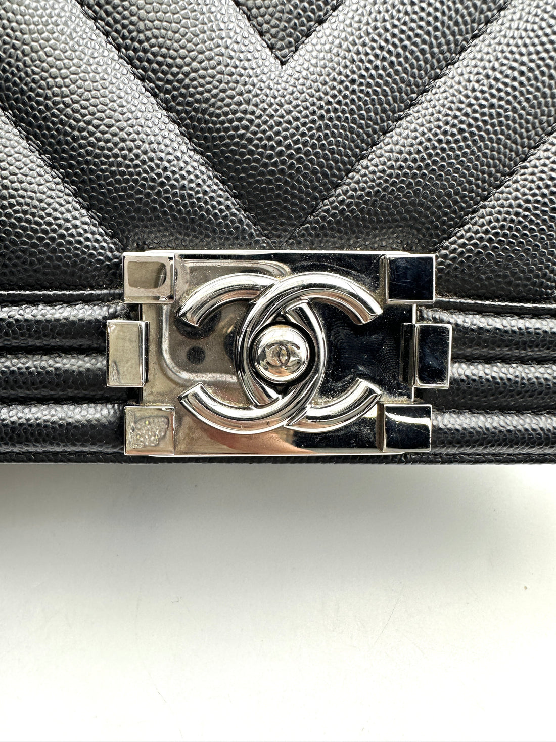 Chanel LeBoy Black Chevron Quilted Leather Small Size Flap Bag With Silver Buckle(25***79) CC1851