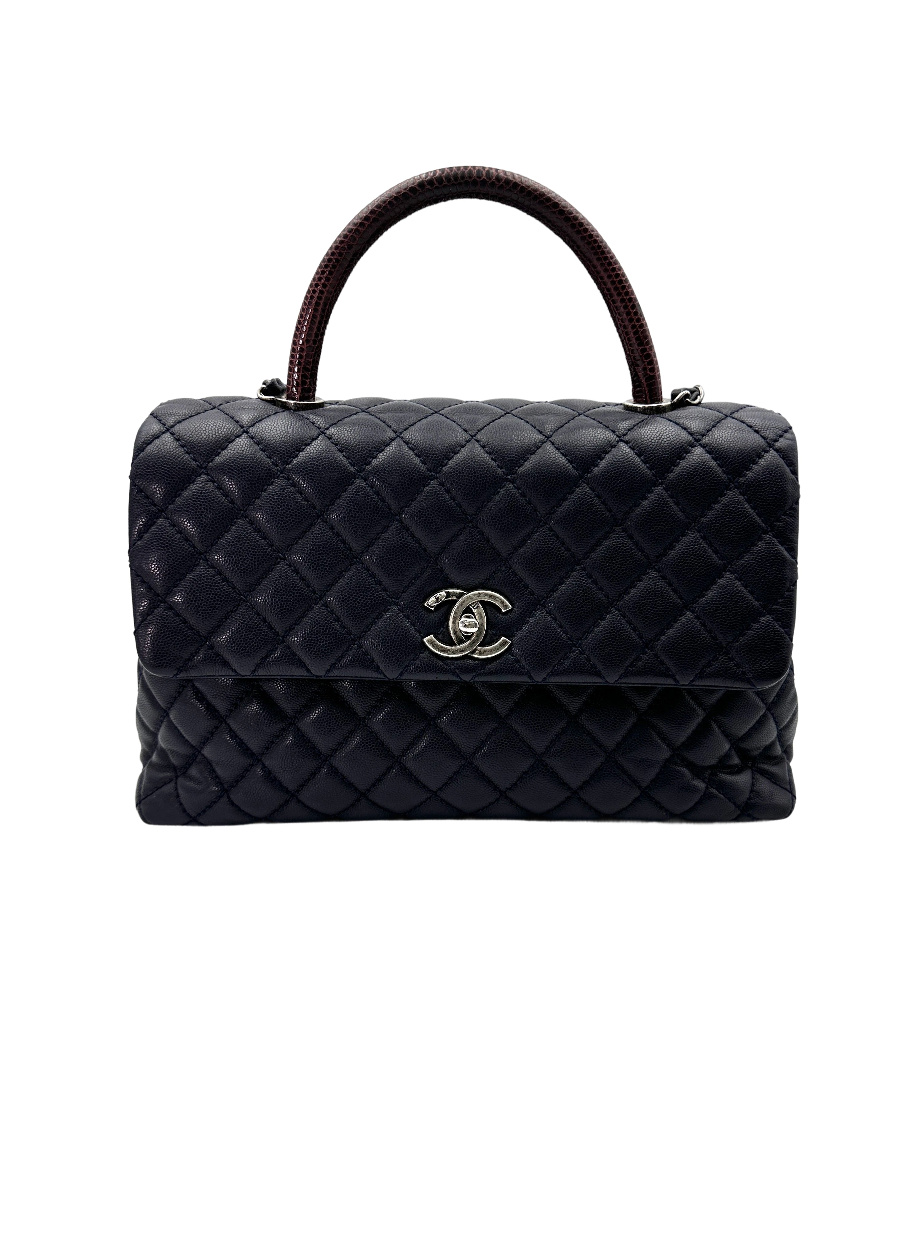Chanel CoCo Handle Navy Quilted Calfskin Large Size Lizard Handle Shoulder Bag(21***61) IRIS199
