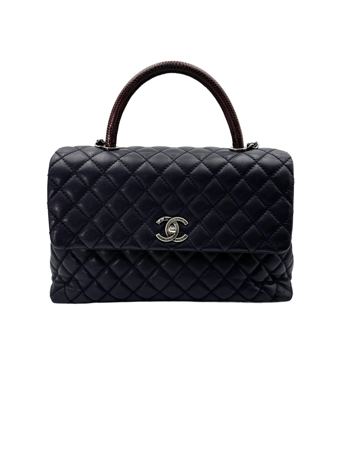 Chanel CoCo Handle Navy Quilted Calfskin Large Size Lizard Handle Shoulder Bag(21***61) IRIS199