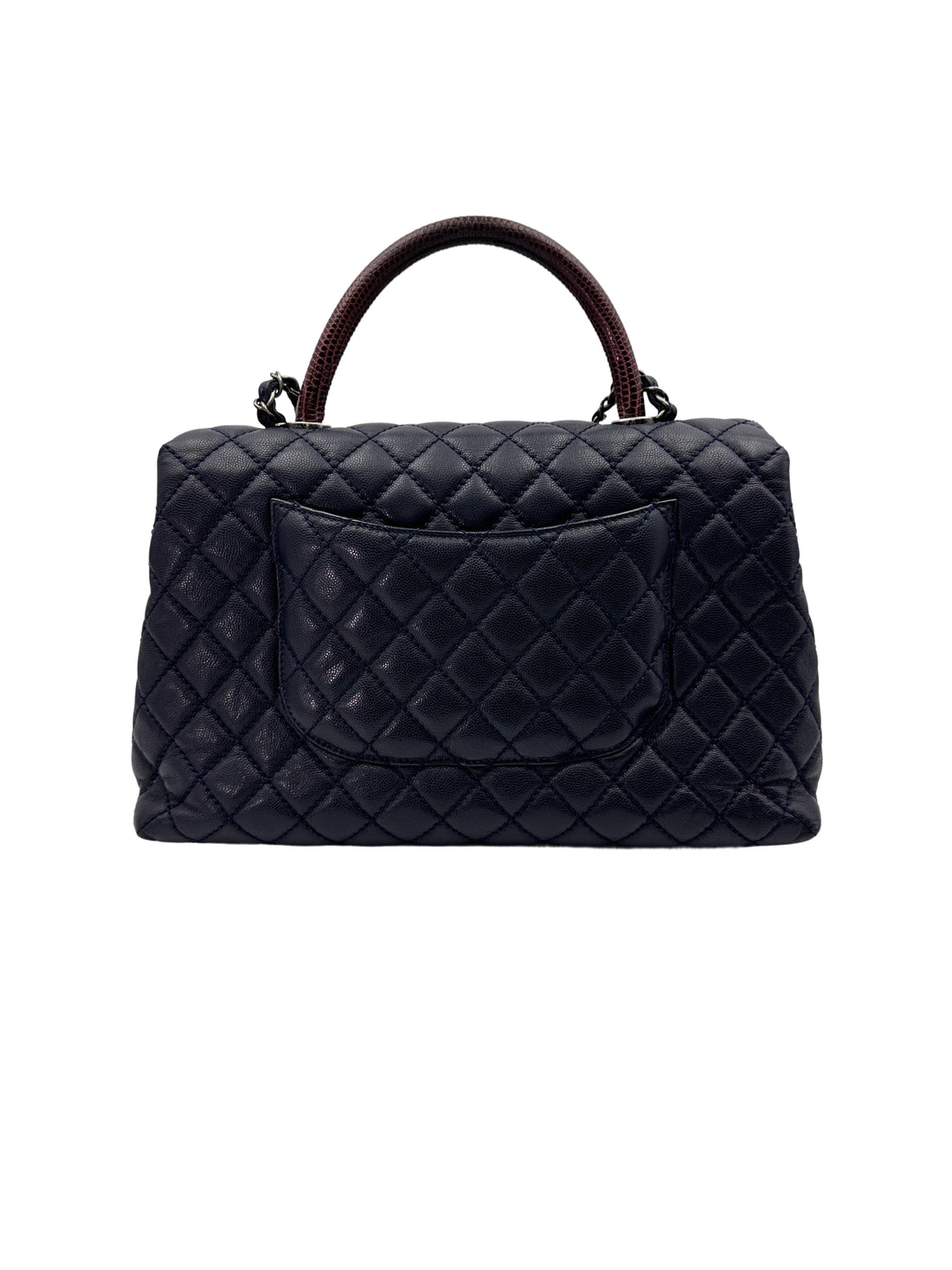 Chanel CoCo Handle Navy Quilted Calfskin Large Size Lizard Handle Shoulder Bag(21***61) IRIS199