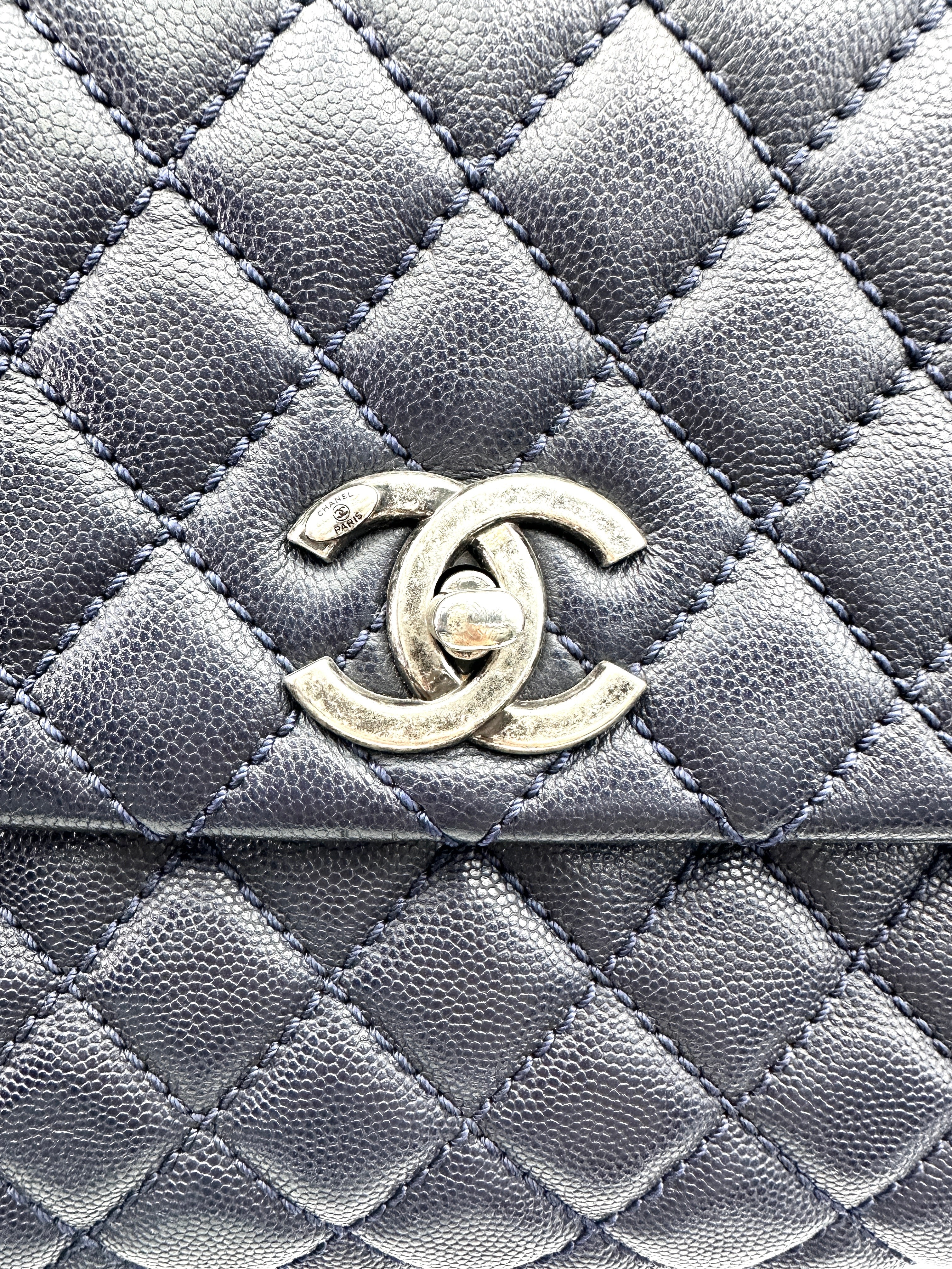 Chanel CoCo Handle Navy Quilted Calfskin Large Size Lizard Handle Shoulder Bag(21***61) IRIS199