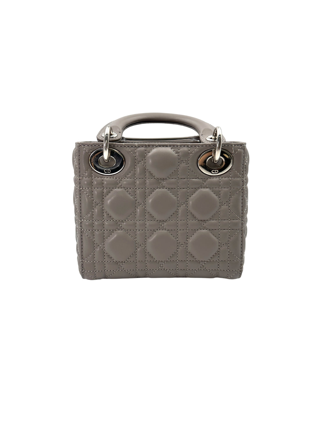 Christian Dior Lady Dior Grey Cannage Leather Handle Bag With Silver Charms DR704